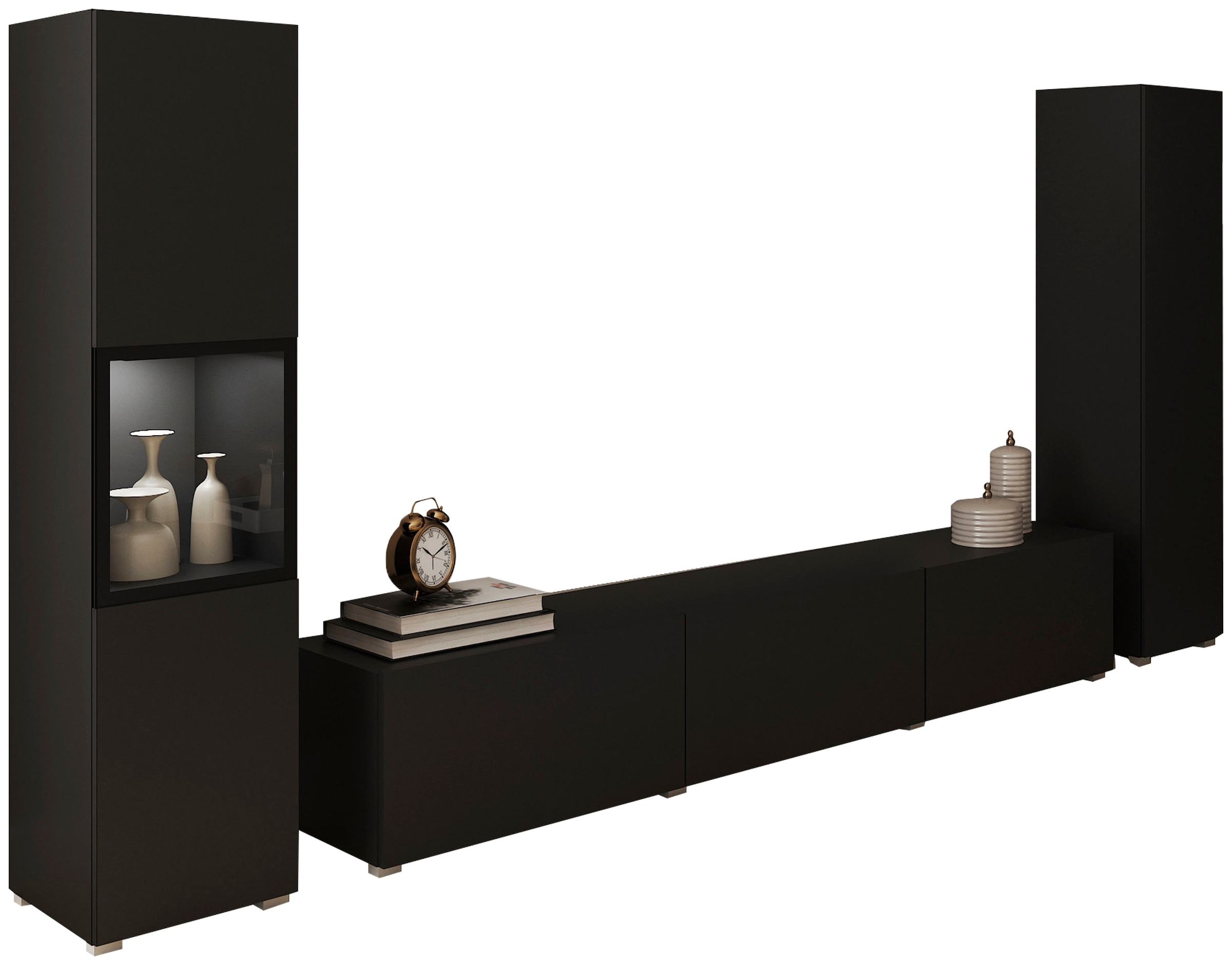 Home affaire Wohnwand "BERLIN III, Vitrine Türschlag links/rechts wechselbar" Komplett-Set, 3 Stk. tlg.