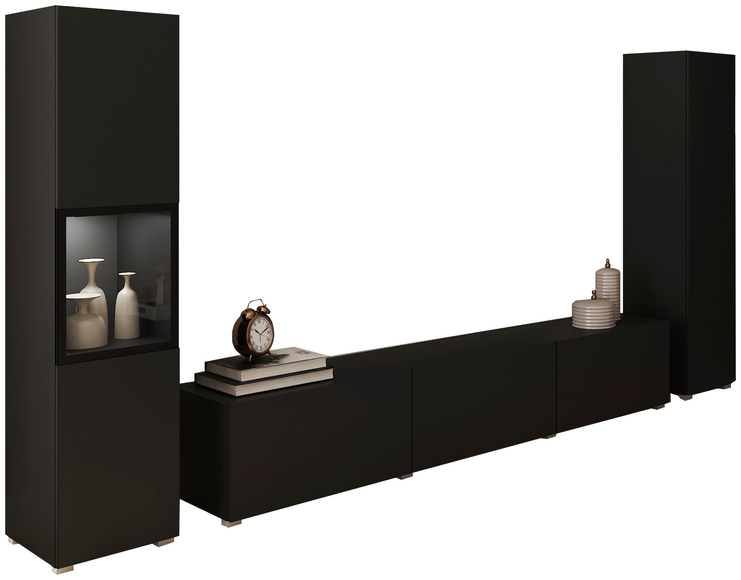 INOSIGN Wohnwand "BERLIN III", (Komplett-Set, 3 St.), moderne grifflose Mediawand Breite 260 cm, Vitrine mit Verglasung