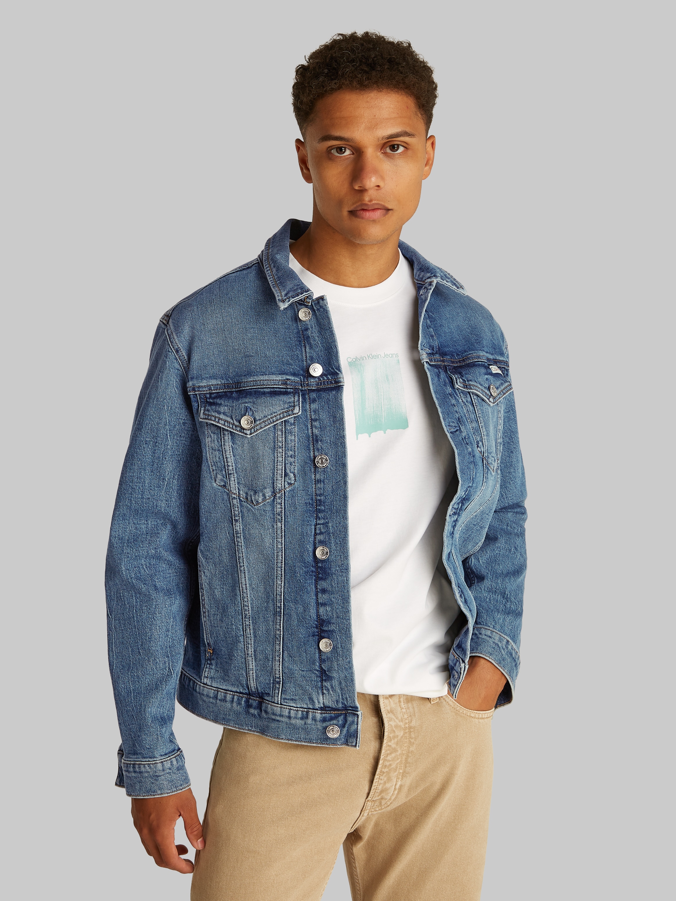 Calvin Klein Jeans Jeansjacke "SLIM DENIM JACKET", in dunkelblauer Waschung günstig online kaufen