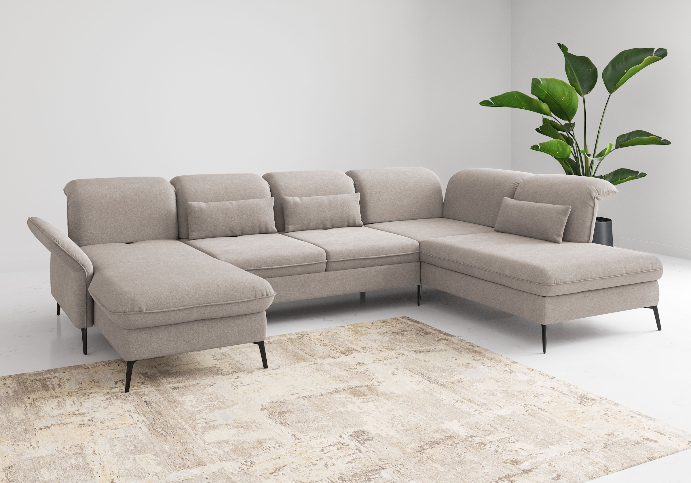 Wohnlandschaft SIT & MORE, B:359cm H:92cm T:231cm, grau, 100% Polyester, Sofas, "Emely, inkl. Sitztiefenverstellung", wahlweise mit