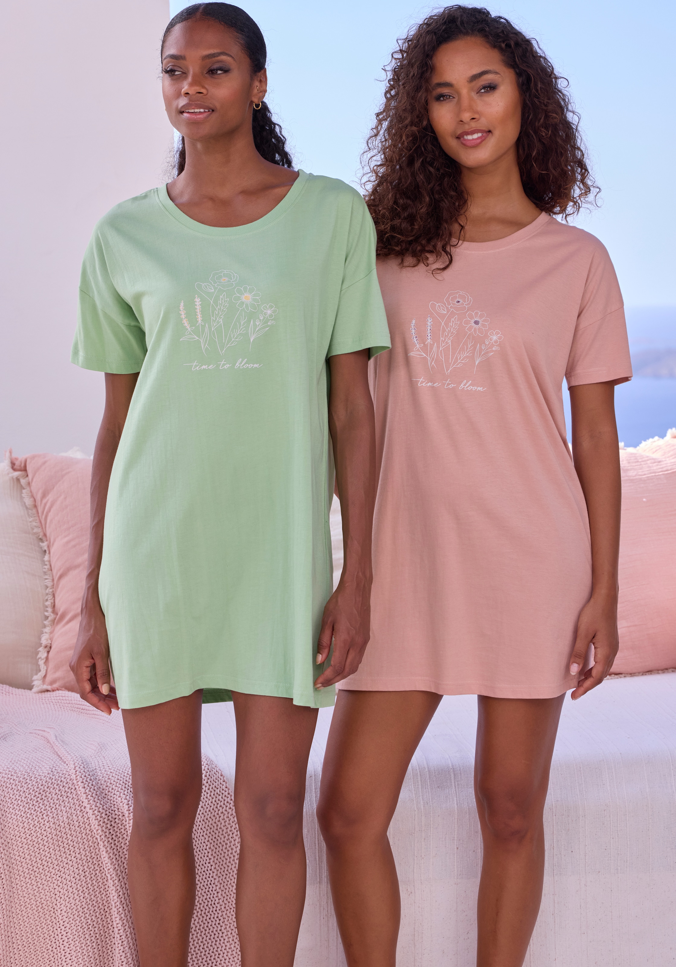 Vivance Dreams Bigshirt, (Set, 2 Stück), mit zart skizziertem Frontdruck