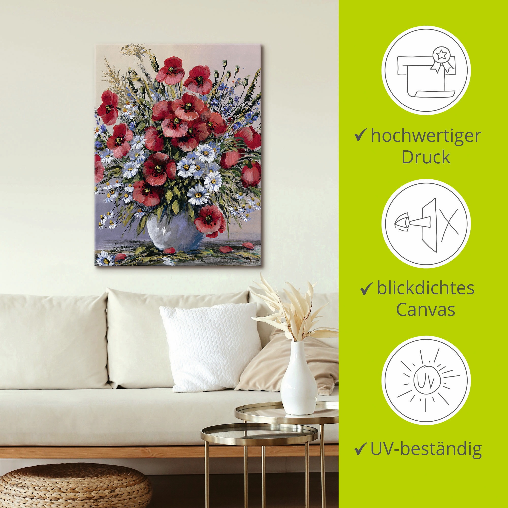 Artland Wandbild »Rote Mohnblumen«, Blumen, (1 St.), als Leinwandbild, Poster, Wandaufkleber in verschied. Größen