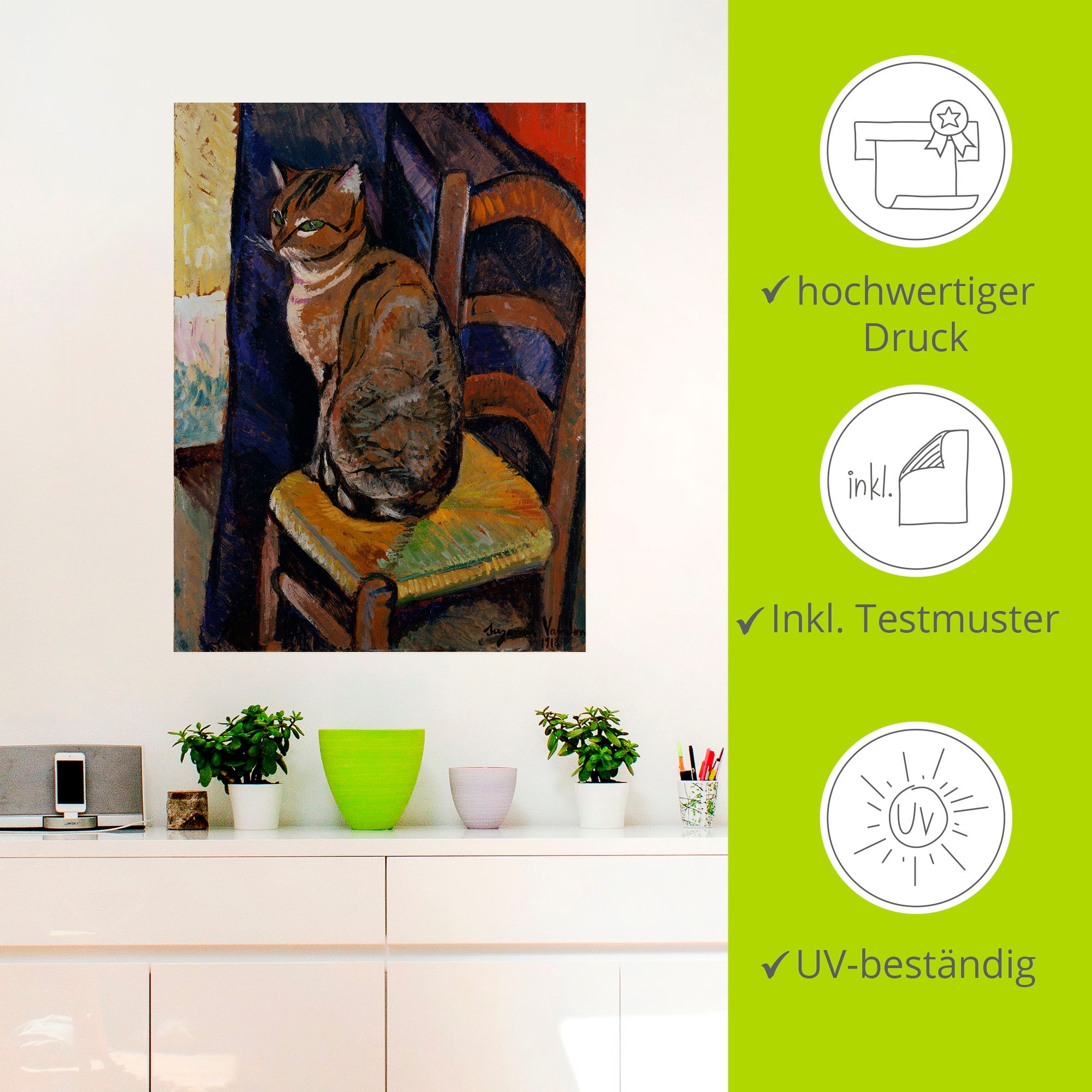 Artland Wandbild »Skizze Stuhl sitzende Katze.«, Haustiere, (1 St.), als Leinwandbild, Poster, Wandaufkleber in verschied. Größen