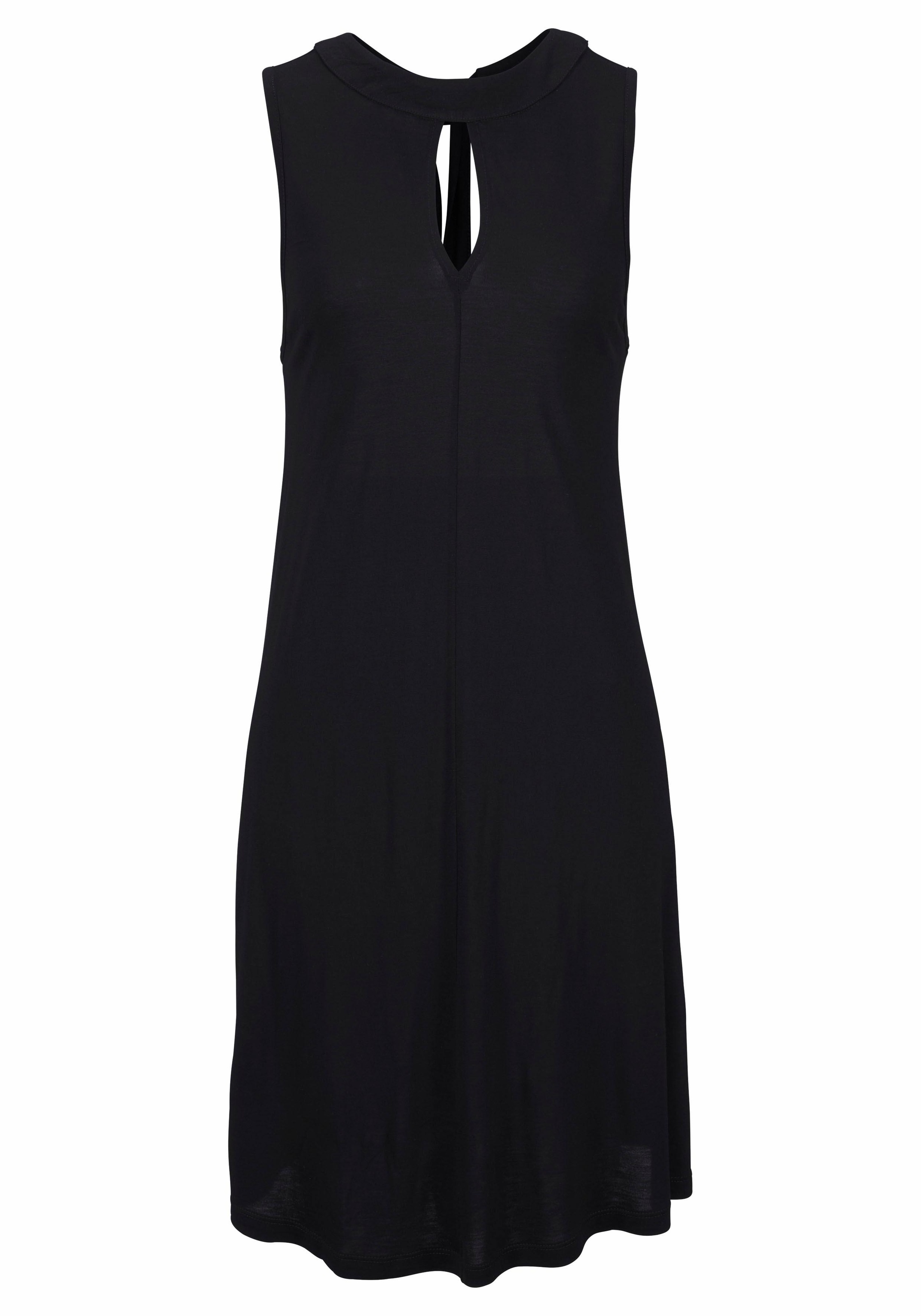LASCANA Jerseykleid "in weit schwingender Form mit Taschen, figurumspielend" Eingrifftaschen Sommerkleid mit Bindeband im Nacken, elegantes Viskosekleid, Festival