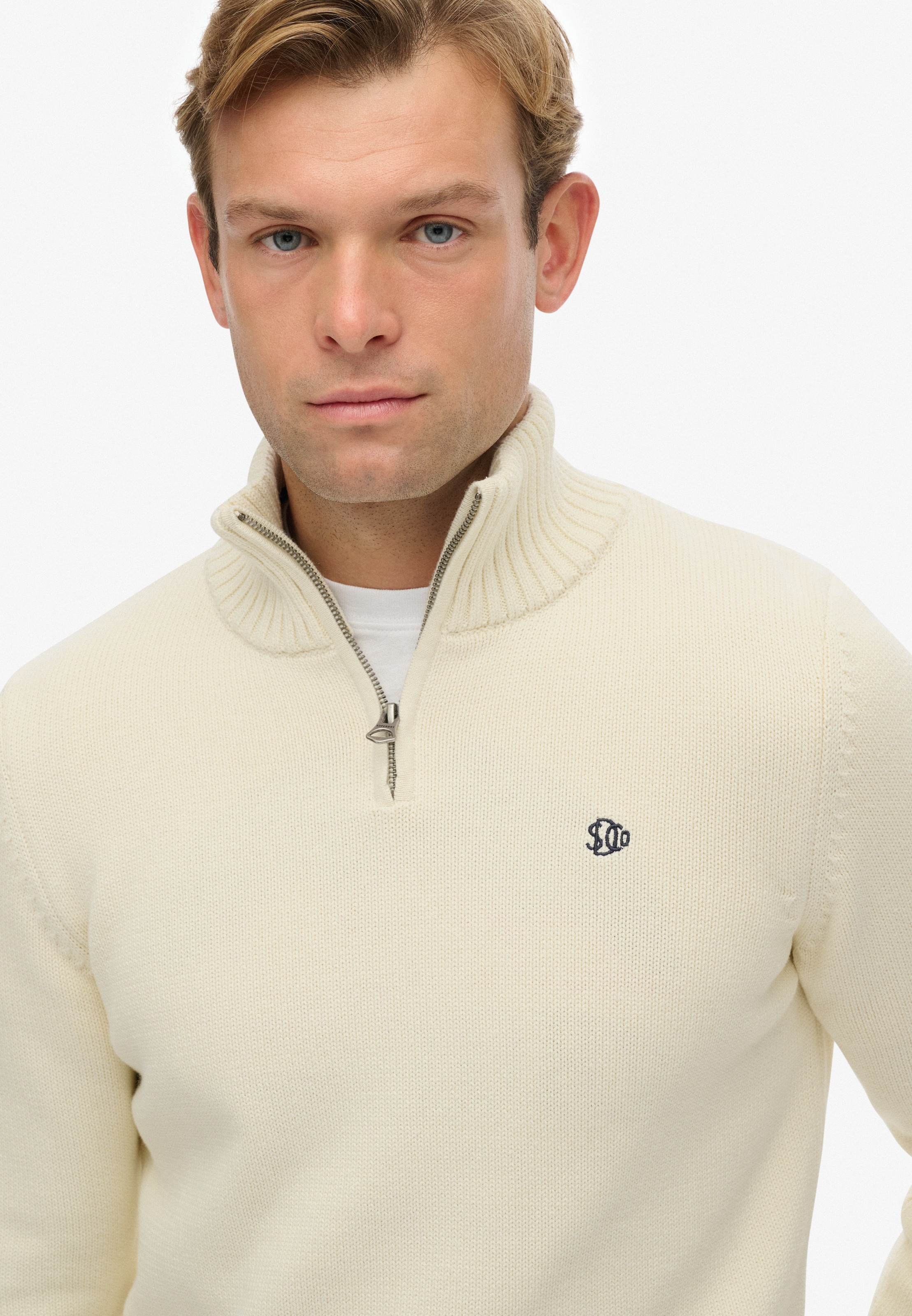 Superdry Strickpullover »COTTON KNIT HENLEY« aus Baumwolle, Slim Fit, mit Stehkragen, hüftlange Form, pflegeleicht