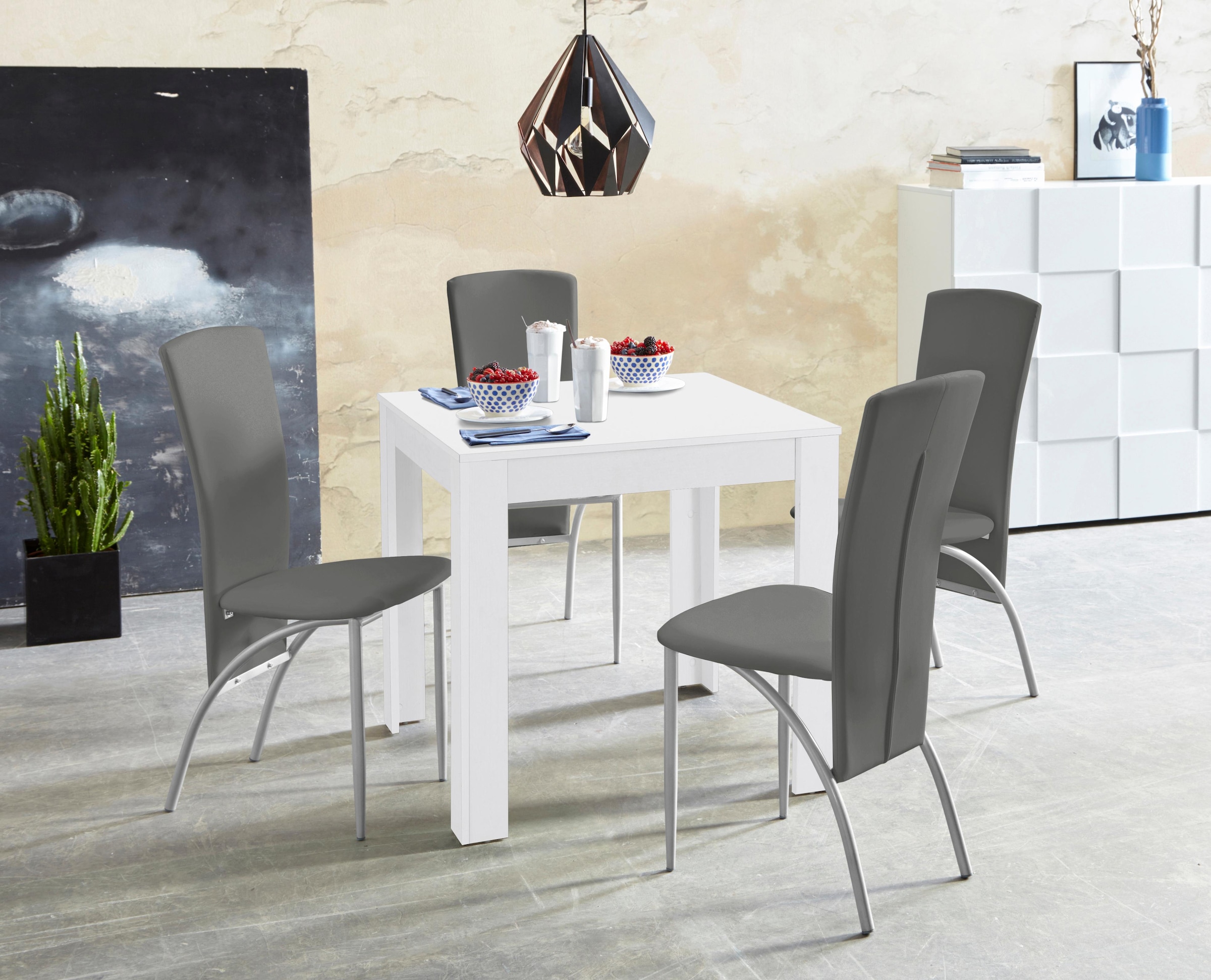 INOSIGN Essgruppe, (Set, 5 tlg.), Tischbreite 80 cm in weiß mit Struktur kaufen