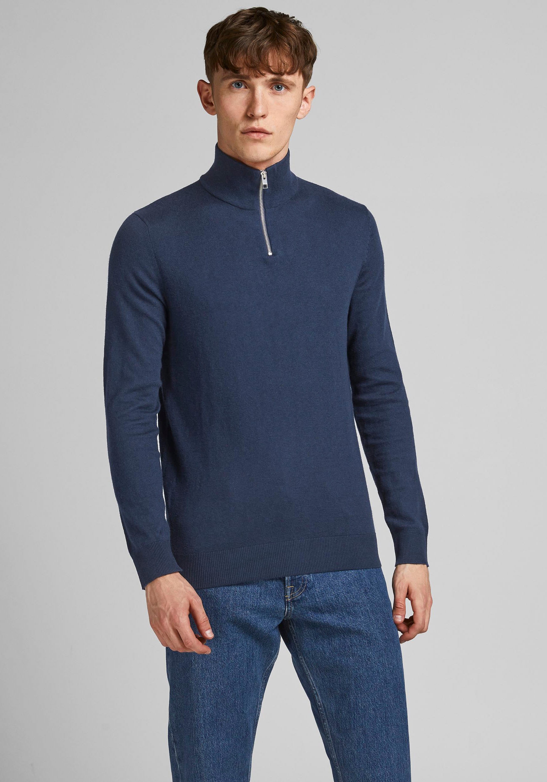 Jack & Jones Troyer "JJEEMIL KNIT HALF ZIP NOOS" Baumwollmischung, regular fit