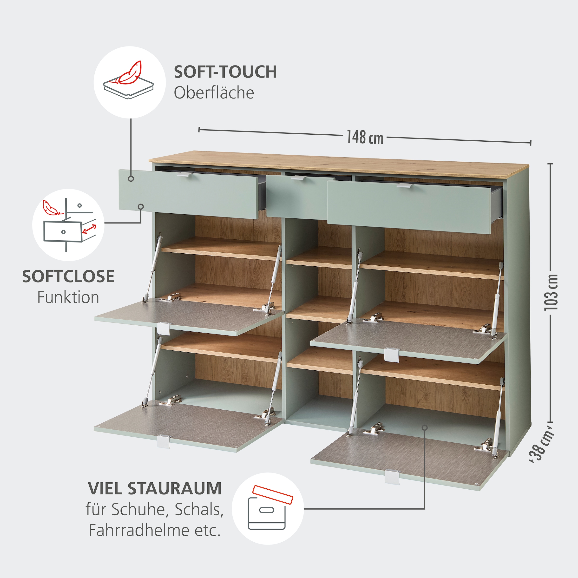 Innostyle Garderoben-Set »Bari Garderobenprogarmm, BxHxT 208x202x38 cm«, (Set, 3 St.), Besteht aus 3 Typen