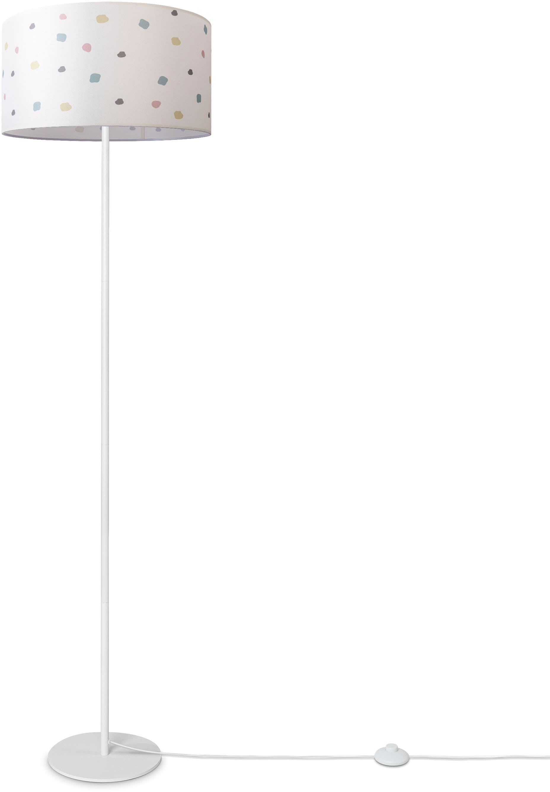 Paco Home Stehlampe »Luca Dots«, Leuchtmittel E27 | ohne Leuchtmittel, Wohnzimmer Stoffschirm E27 Textil Lampenschirm Rund Punkte Stoff