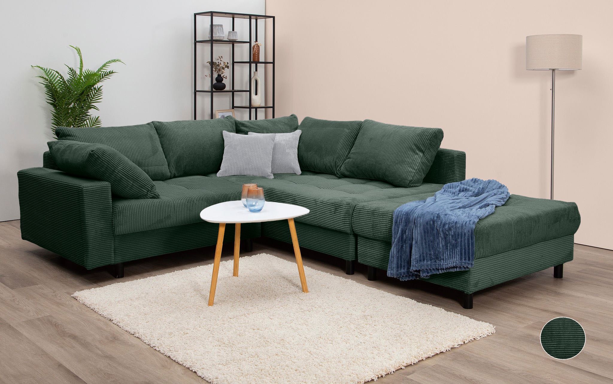 Home affaire Ecksofa »Toni L-Form«, (Cord-Bezug), Ottomane beidseitig montierbar, Federkern-Polsterung