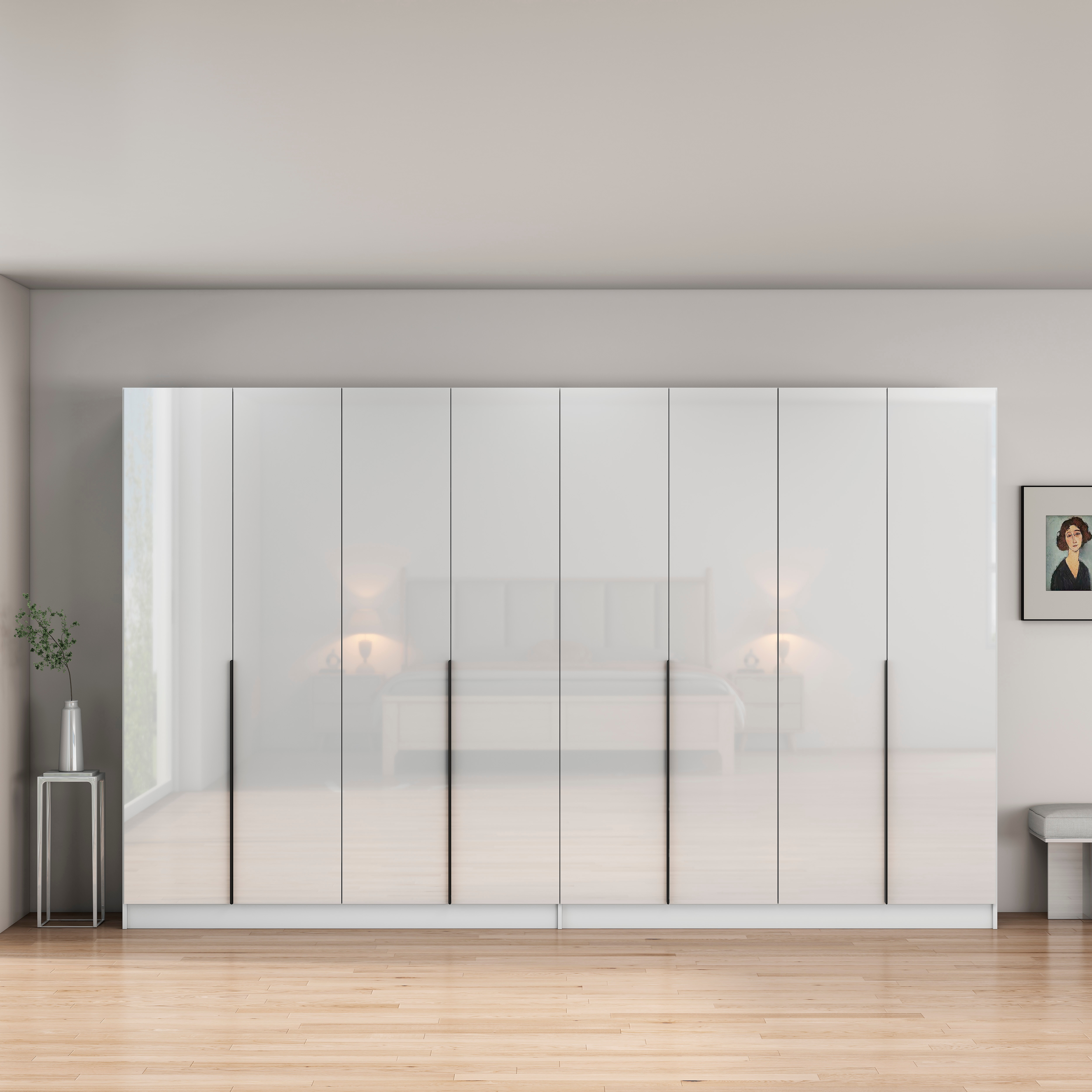 OTTO home Kleiderschrank "Annor Schlafzimmerschrank Breite 323 cm hochglanz Schrank Garderobe" Drehtürenschrank mit perfekter Innenausstattung - elegante Türgriffe