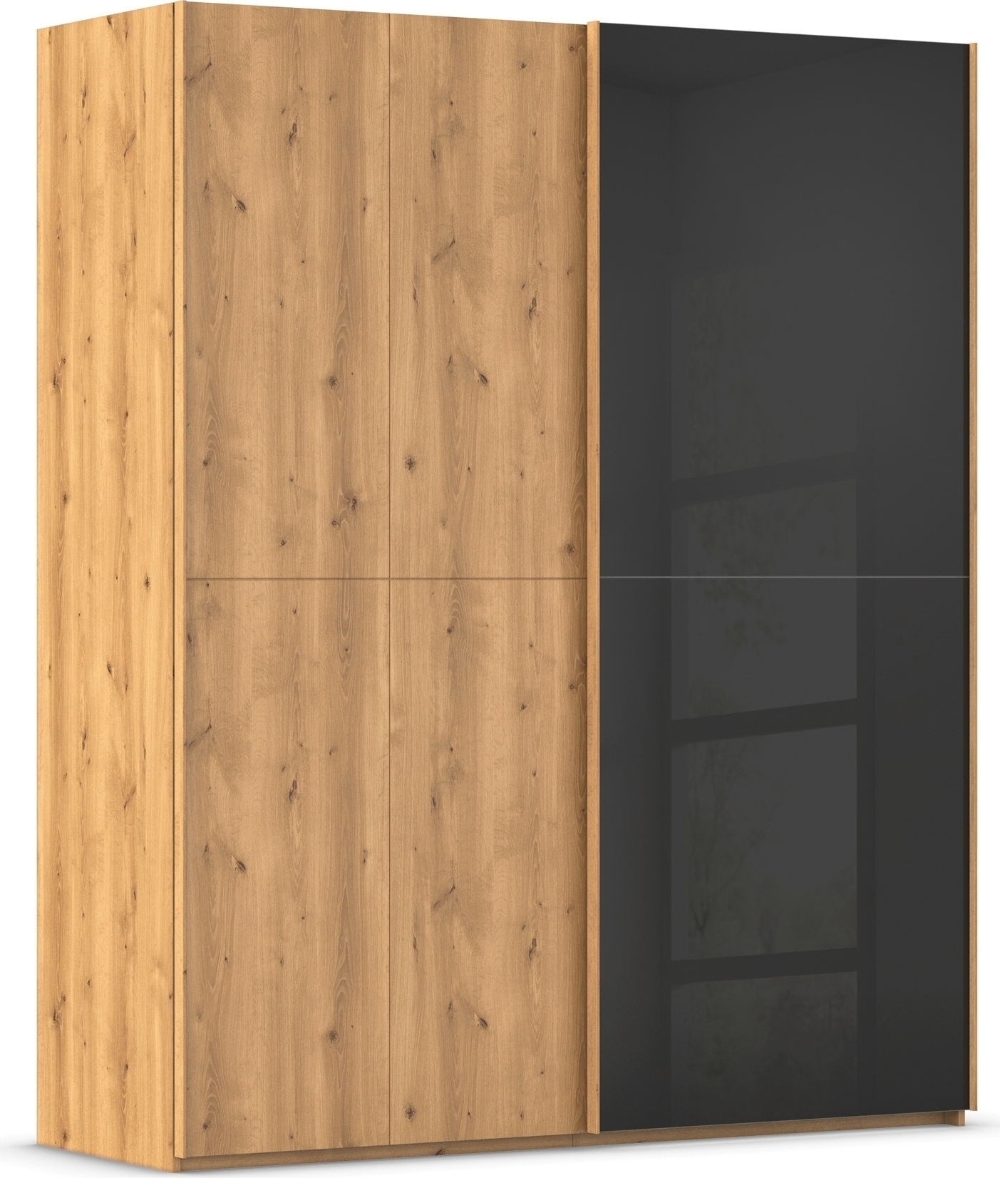 rauch Schwebetürenschrank "Kleiderschrank Schrank Garderobe Schlafzimmerschrank SCALE-WOOD" edle geteilte Front in massiver Asteiche mit Glastüren MADE IN GERMANY