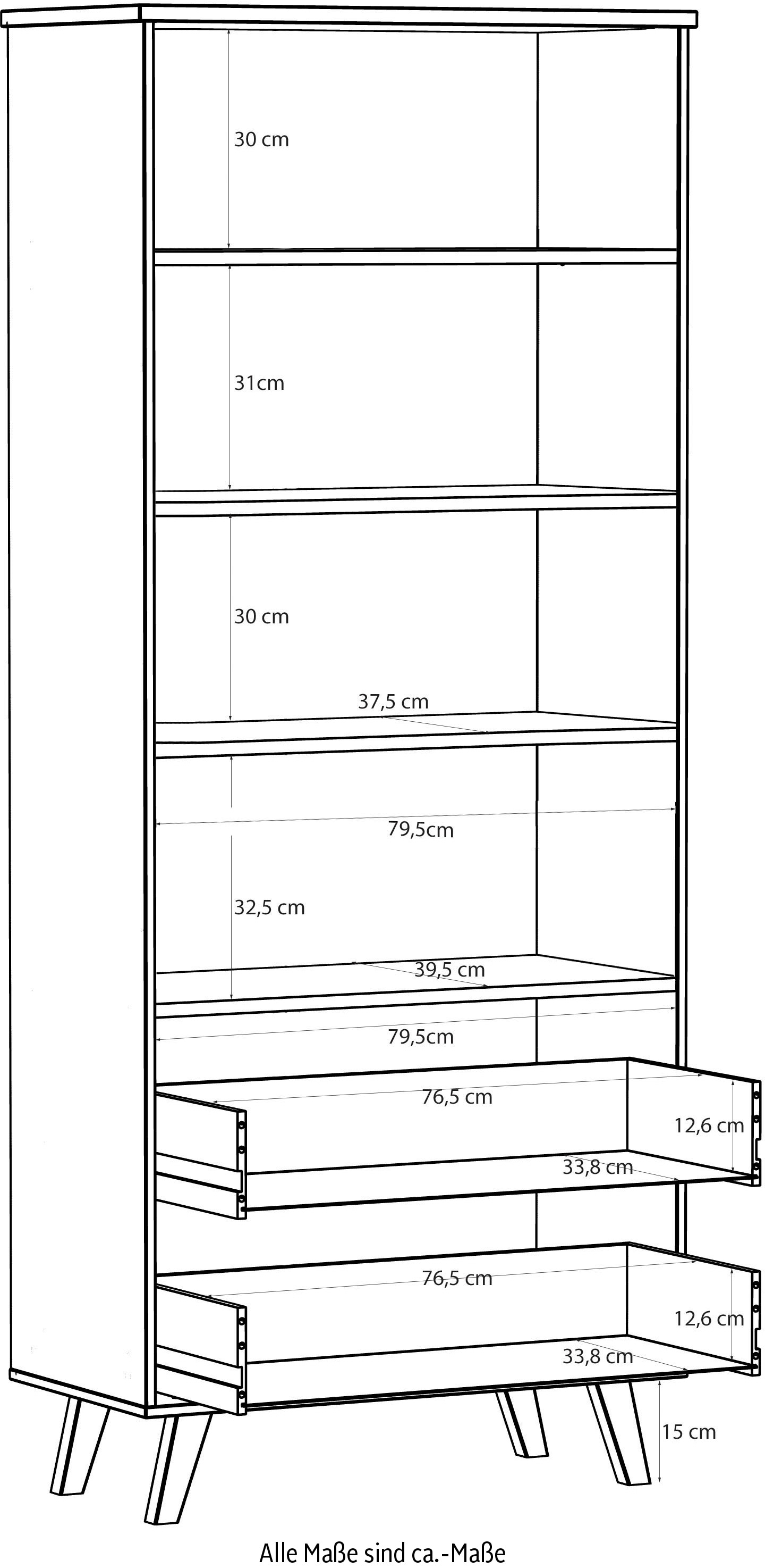 FORTE Vitrine »Vankka Stauraumvitrine«, (B/H/T 84,7/201,5/41,7 cm), 2 Glastüre, Grifflos, zeitloses Design, 2 Schubkästen
