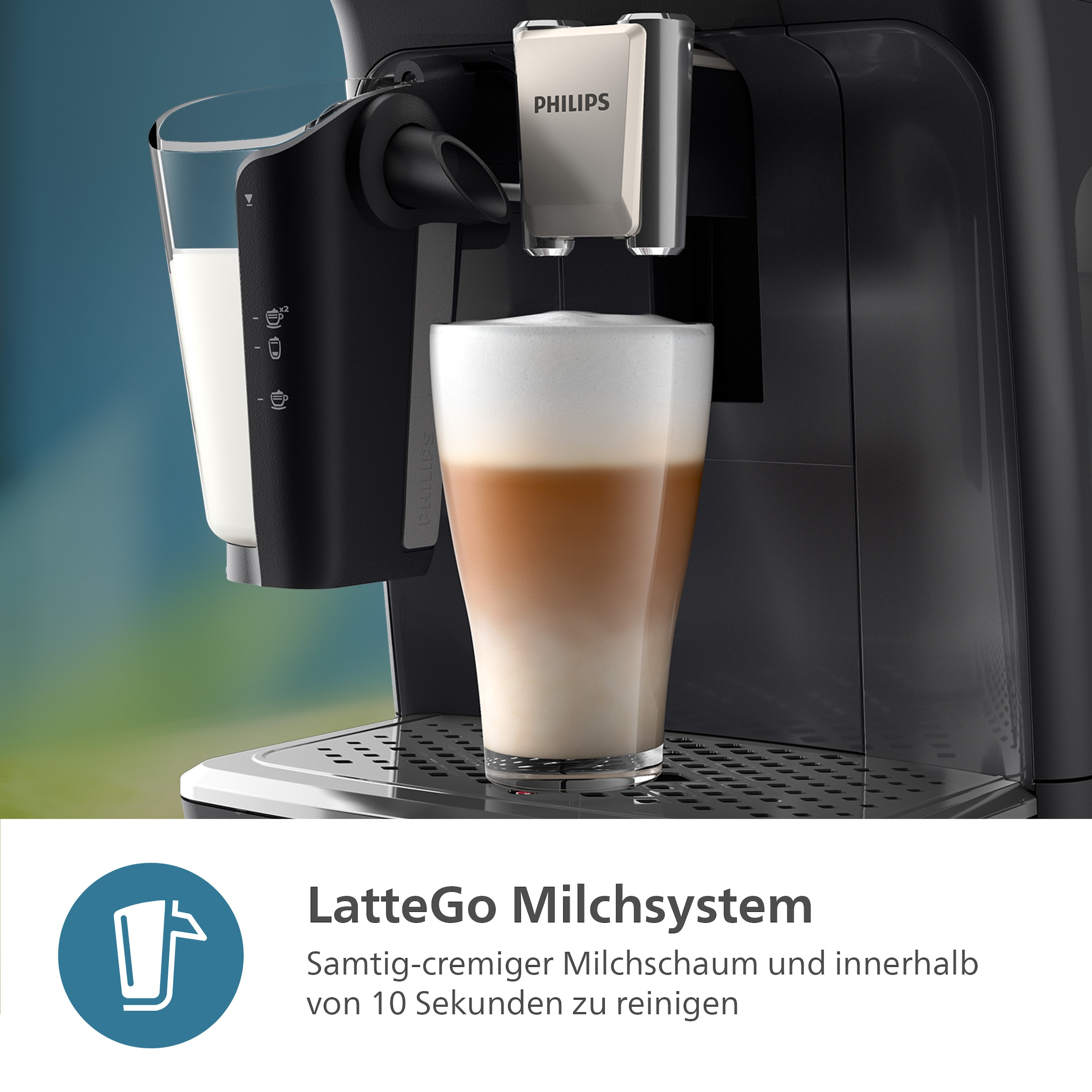 Philips Kaffeevollautomat »EP4441/50 4400 Series, 12 Kaffeespezialitäten (heiß oder eisgekühlt),«, LatteGo-Milchsystem, SilentBrew Technologie, Schwarz