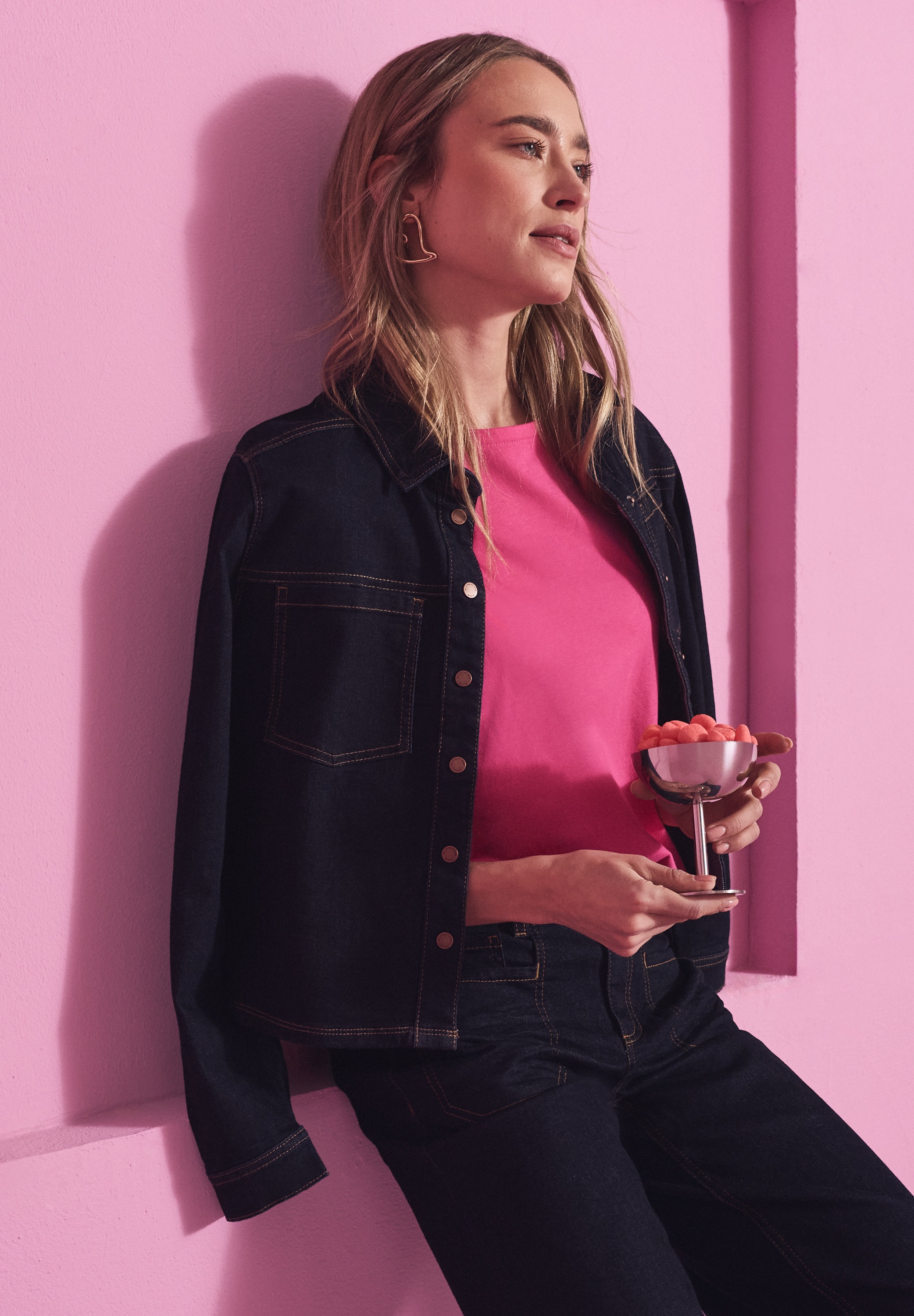 STREET ONE Langarmbluse in Denim-Optik