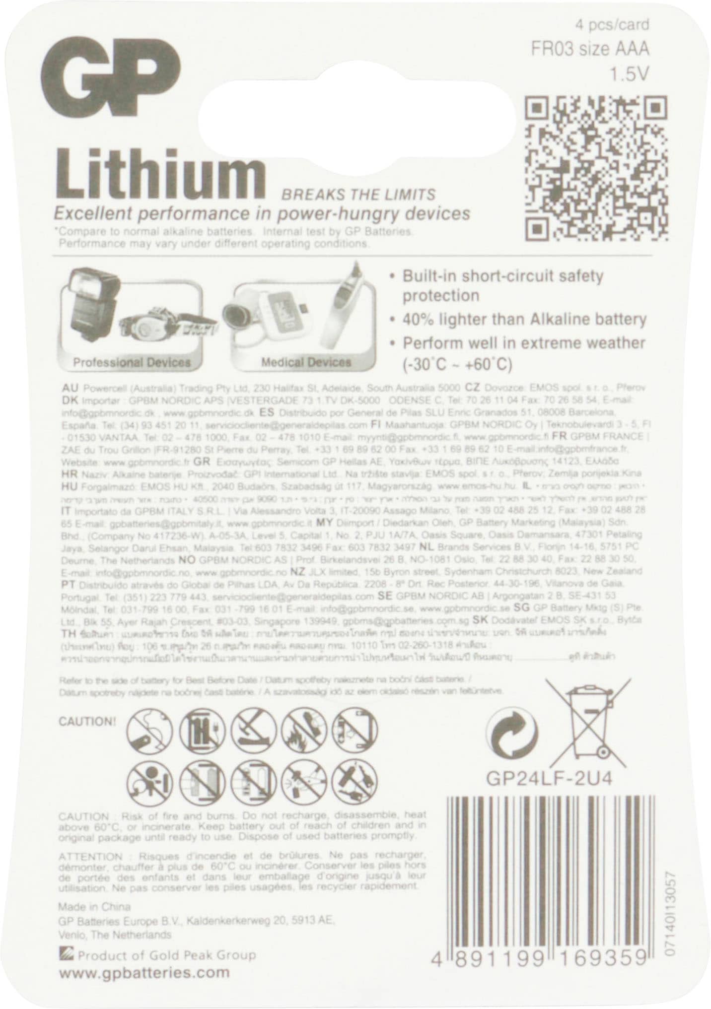 GP Batteries Batterie »AAA Lithium 1,5V 4 Stück«, FR03, 1,5 V, (4 St.)