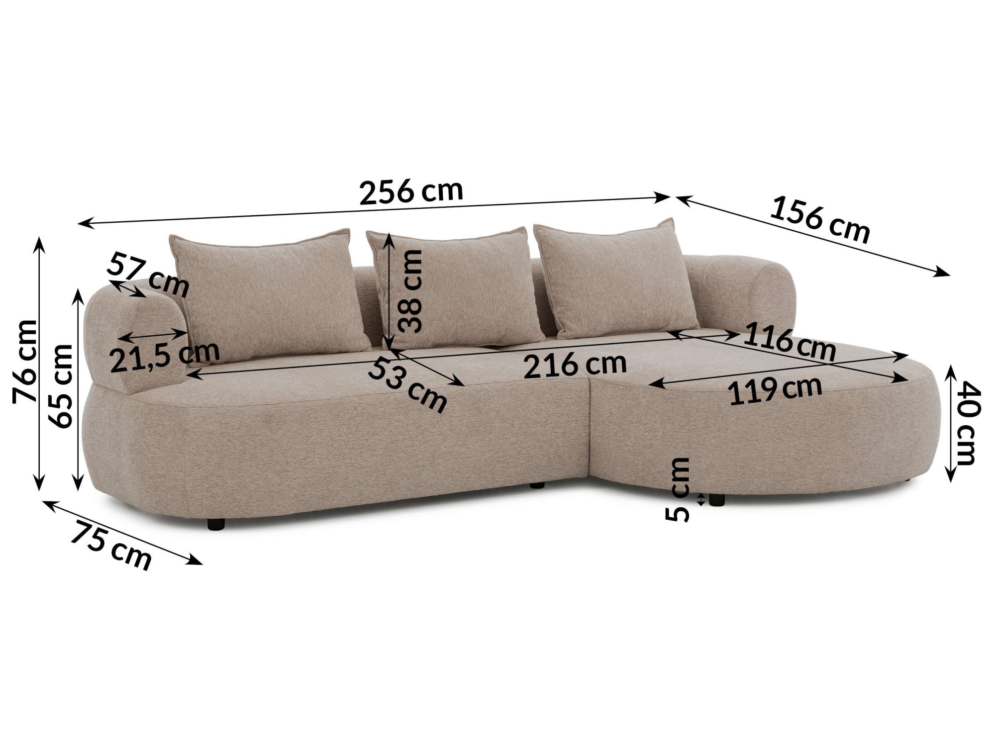 Home affaire Ecksofa »LUSSAC L-Form Design-Sofa mit Zierkissen, Maße B/T/H: 257/159/78 cm«, hoher Sitzkomfort und modernes Design, Sofa ohne Bettfunktion