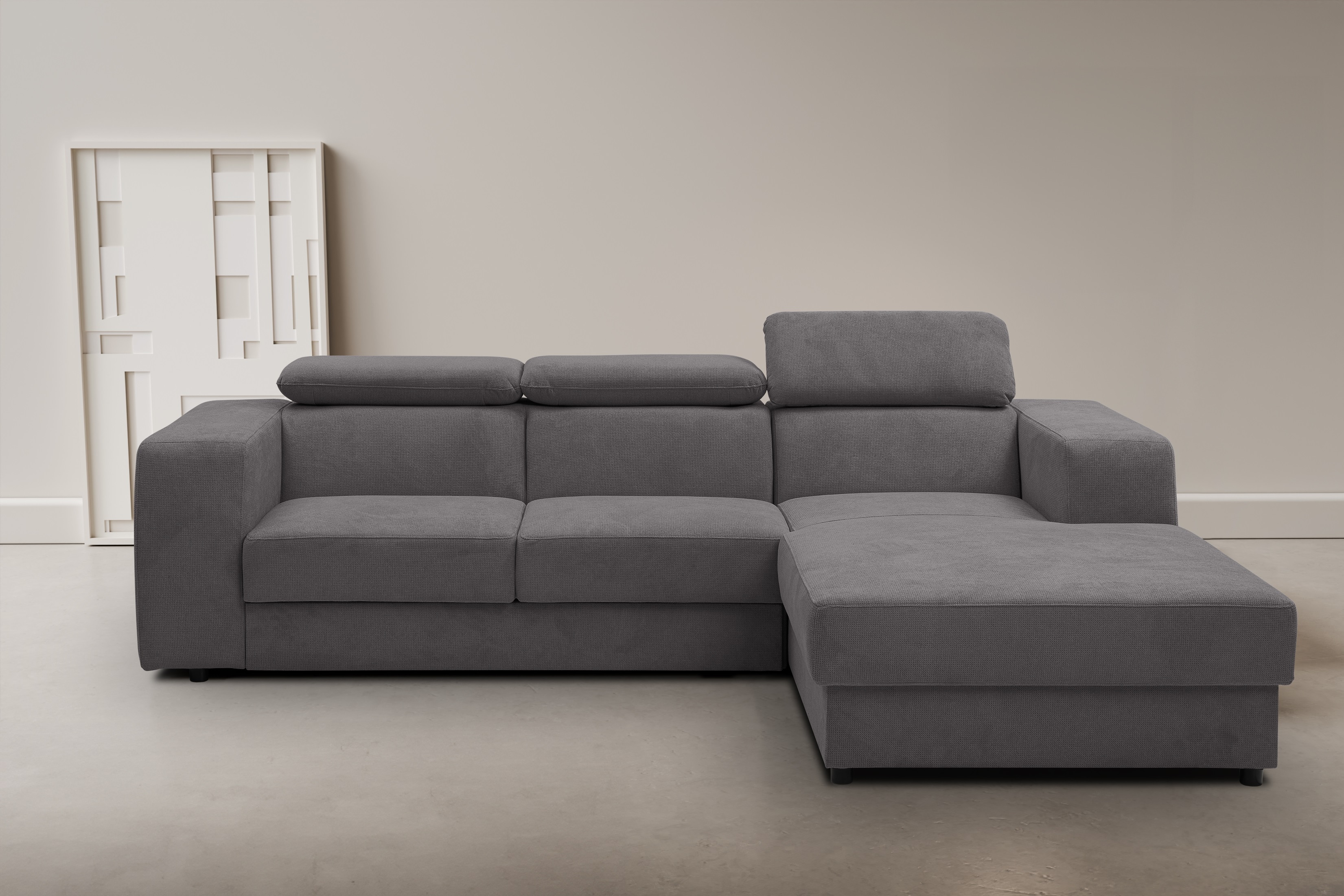 WERK2 Ecksofa "Cherry 270 x 192 cm modern und bequem" Luxus-Microfaser Chenille, L-Form, XXL, Schlaffunktion, Bettkasten