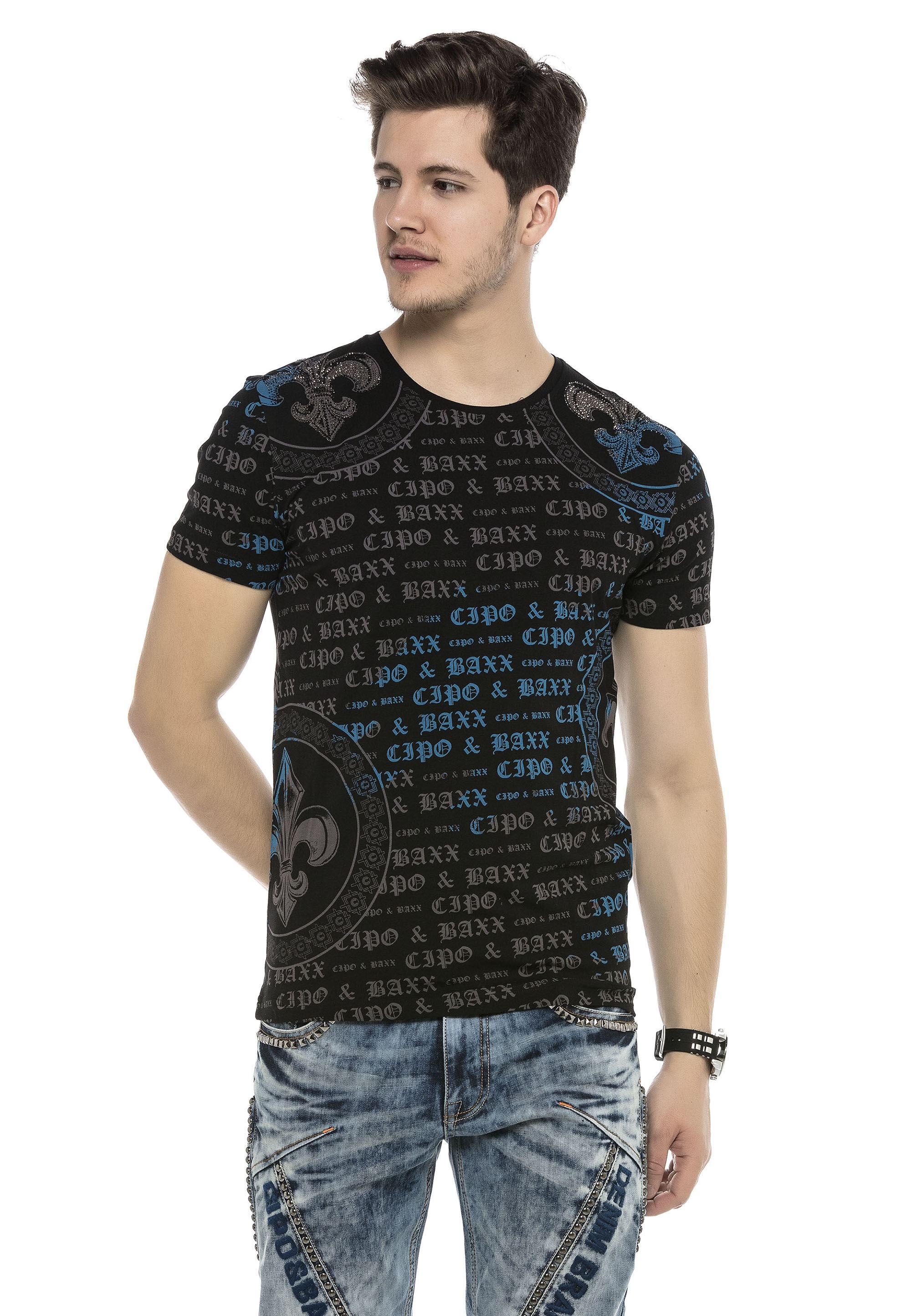 Cipo & Baxx T-Shirt »T-Shirt«, Alloverprint mit Markenschriftzug