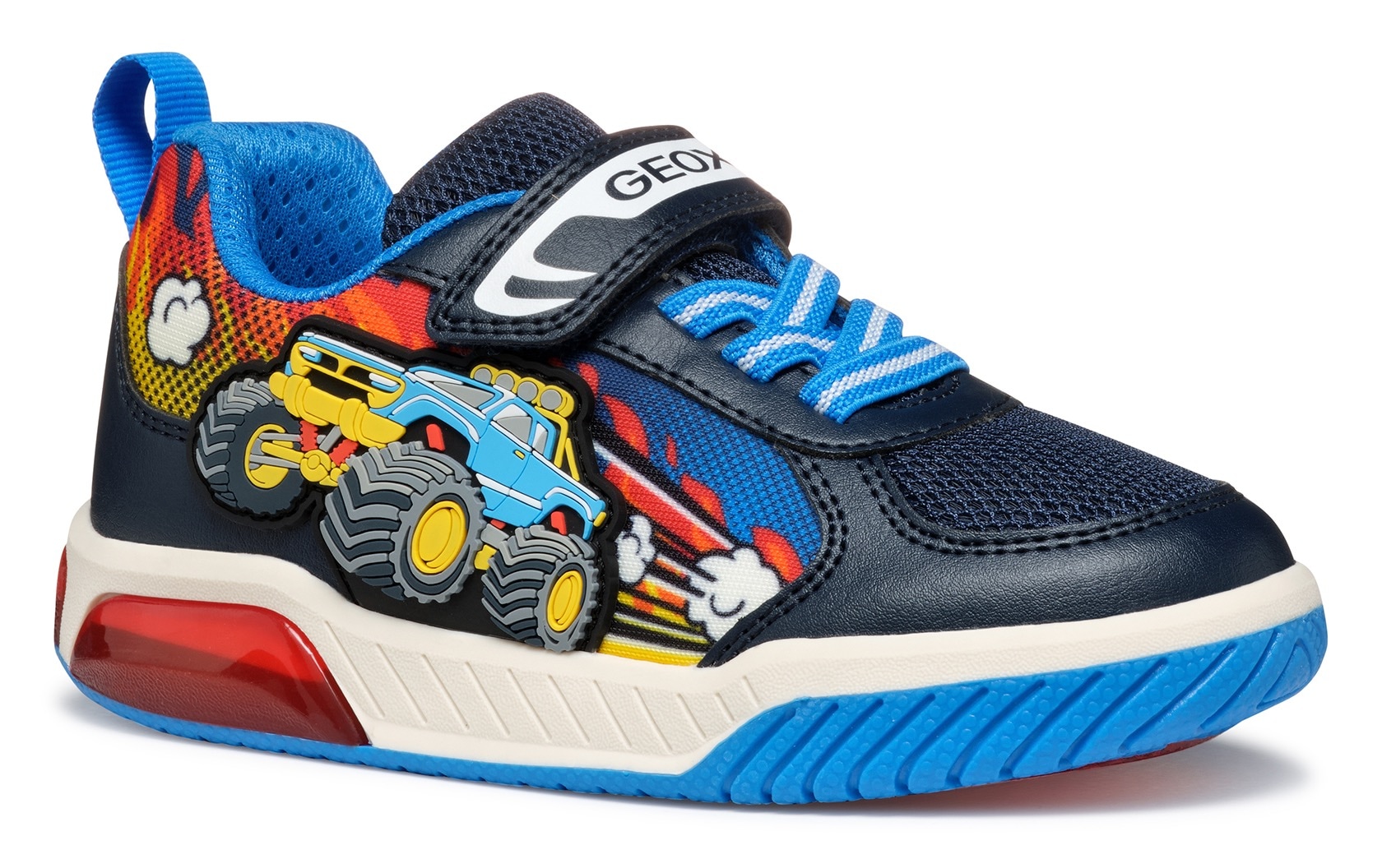 Geox Sneaker »J INEK BOY Blinkschuh«, Kindergartenschuh, Klettschuh mit Fahrzeug Motiv