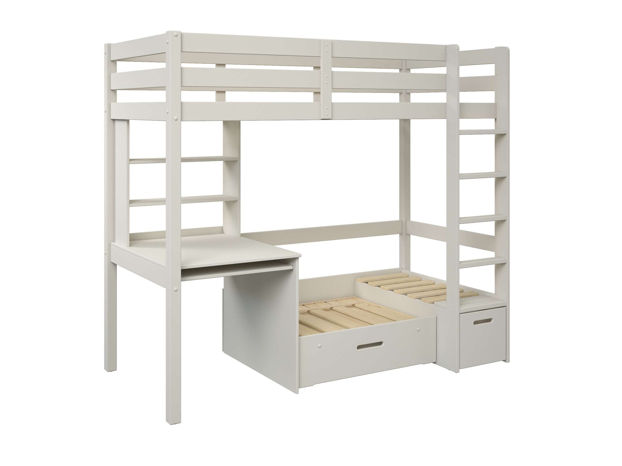 OTTO home Etagenbett "HENNE TOPSELLER Hochbett, Ideal für kleine Räume, 2 Schlafplätze" zweiter Schlafplatz ausziehbar, B/H/T ca. 208/180/105cm, mit Polsterauflagen, Schreibtisch, Stauraum, seitenverkehrt montierbar