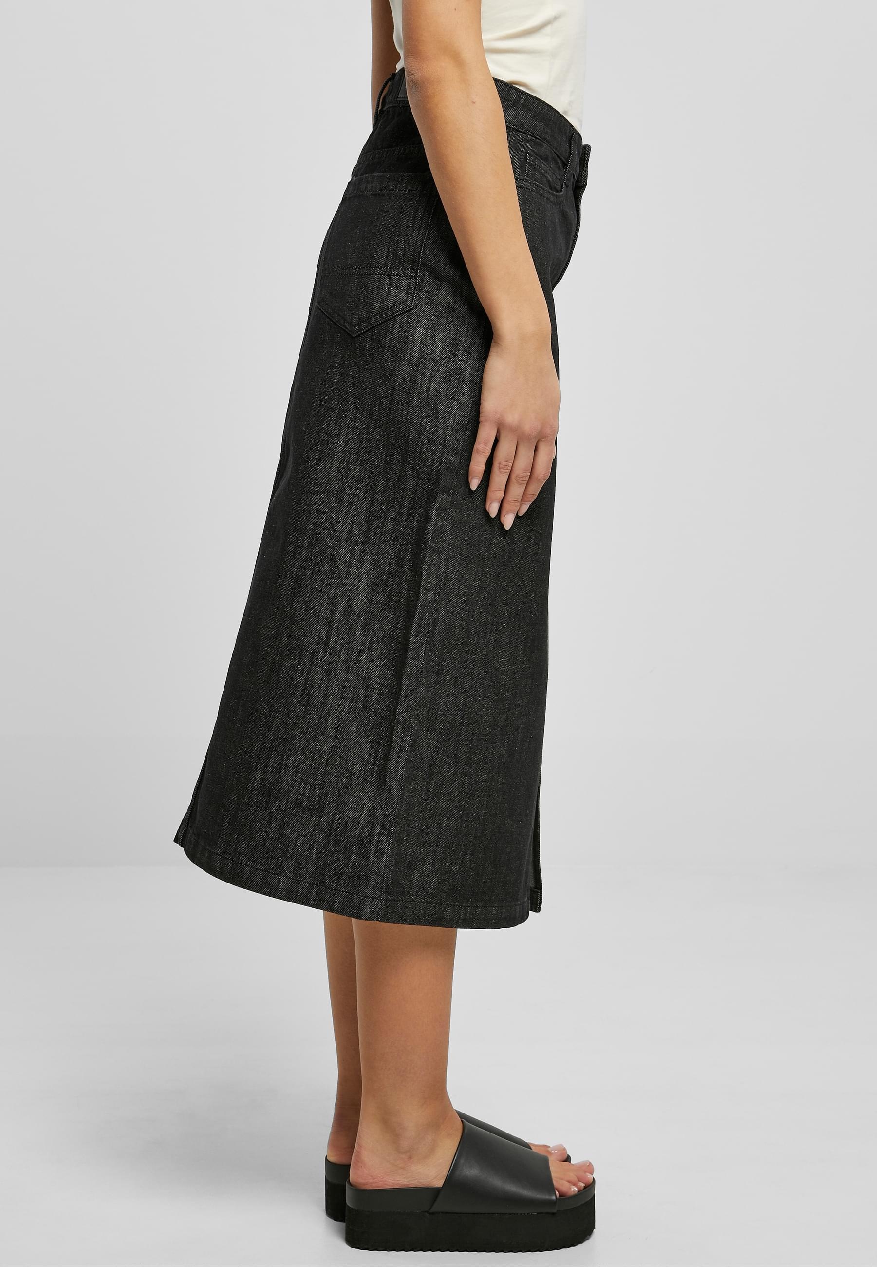 URBAN CLASSICS Jerseyrock »Urban Classics Damen Ladies Midi Denim Skirt«, (1 tlg.)
