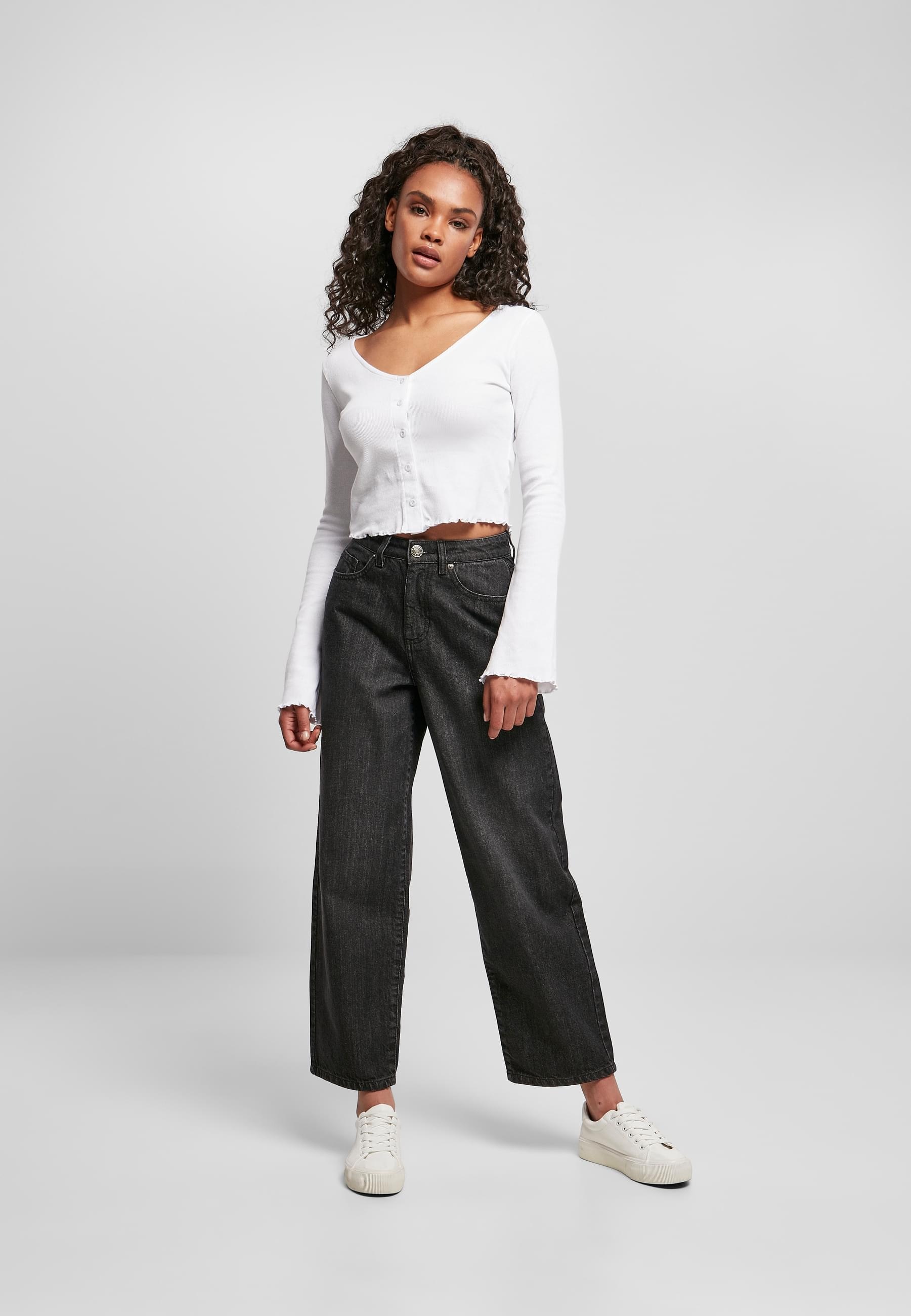 URBAN CLASSICS Langarmshirt »Urban Classics Damen Ladies Cropped Rib Cardigan«, (1 tlg.)