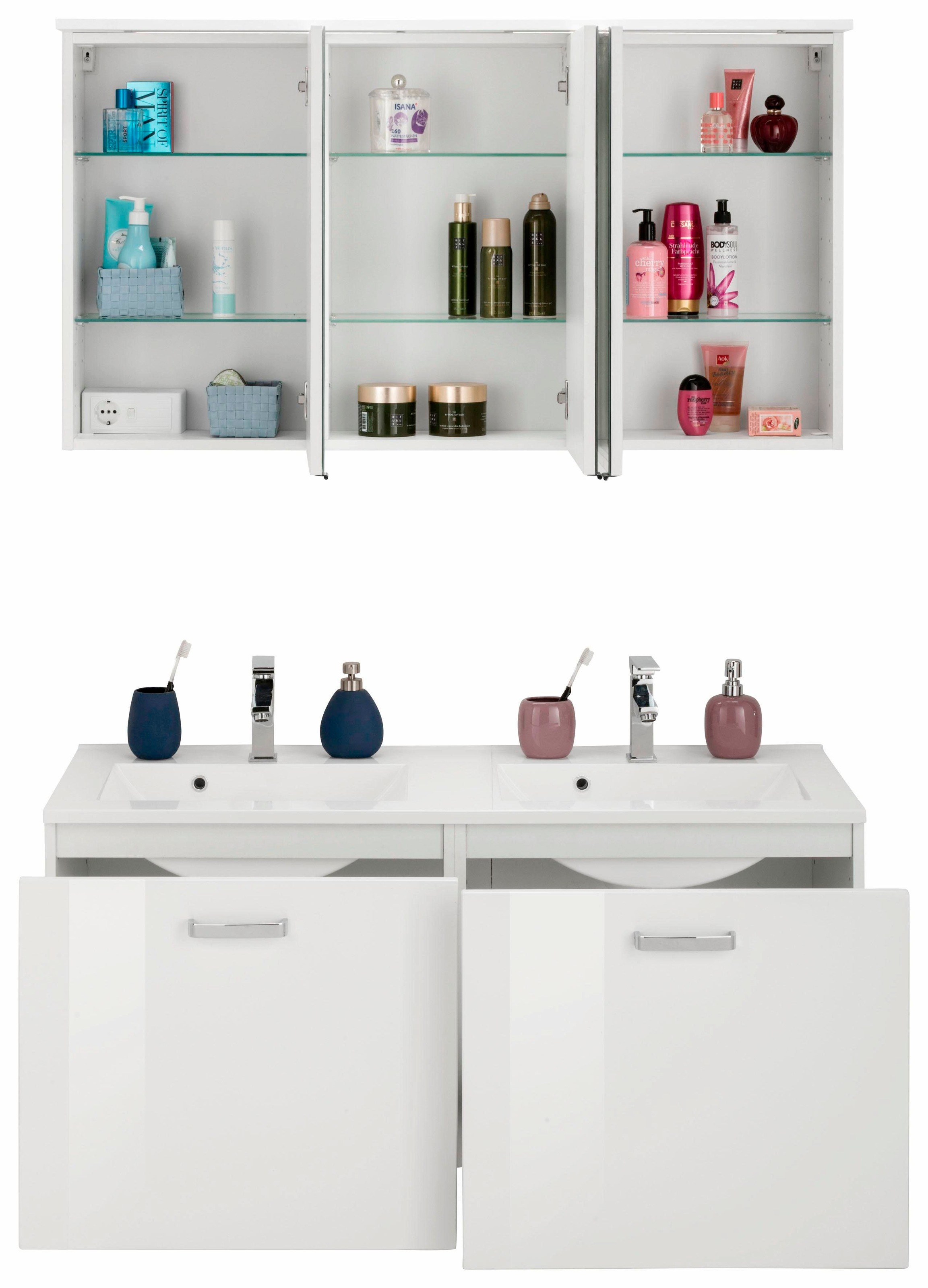 welltime Badmöbel-Set "Ravenna" 2 Stk. tlg. Doppelwaschplatz, Breite 120 cm günstig online kaufen