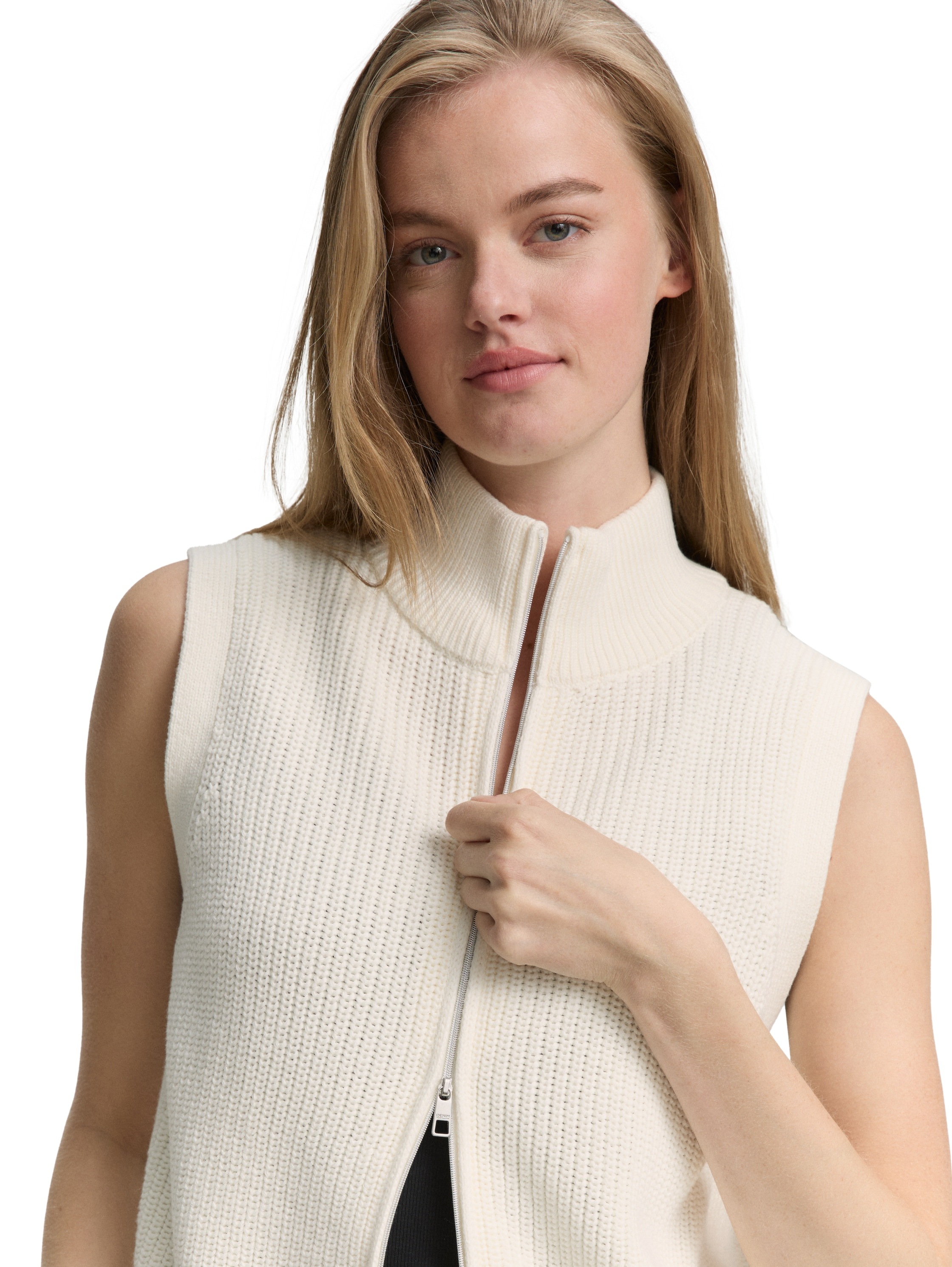 Thumbnail - TOM TAILOR Denim Strickjacke ohne Ärmel und mit Reißverschluss