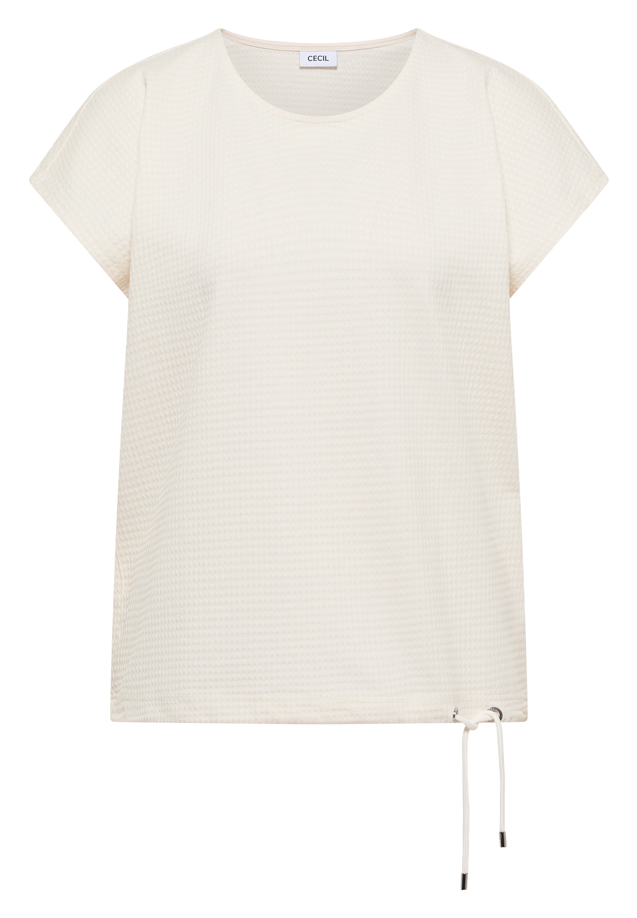 Cecil T-Shirt Sommershirt mit Waffel-Struktur, Baumwollmix, Kordelzug am Saum
