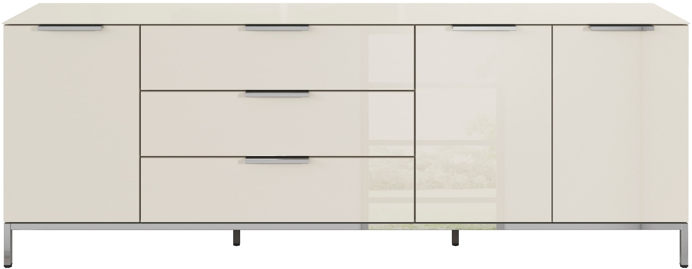 rauch Kombikommode »Kommode Türkommode Sideboard Kombikommode FLIPP mit Glasfront«, (Breite 200 cm mit 2 Einlegeböden), 3-türig, 3 Schubladen, Soft-Close-Funktion, Oberboden und Front Glas