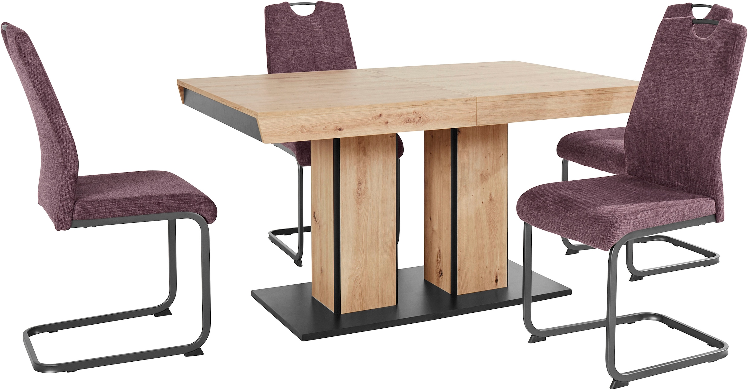 HELA Essgruppe »Agnes Esstisch ausziehbar, Tisch ausziehbar 140 -220 cm,«, (Set, 5 tlg.), Belastbarkeit 140 KG, bequem gepolstert mit Griff