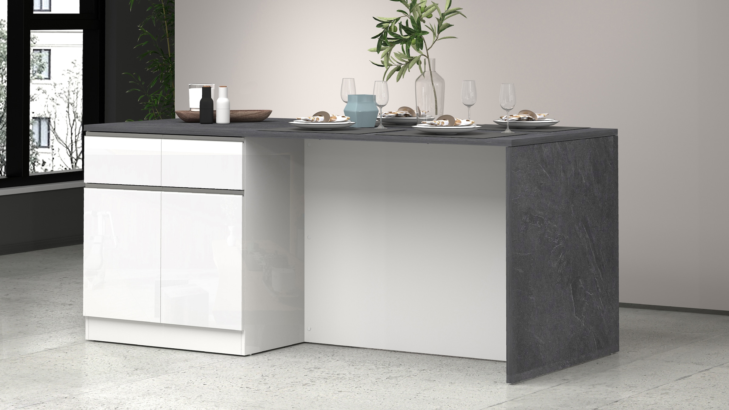 KOCHSTATION Kücheninsel »Sole,Kochinsel,Küchenarbeitsblock,Inselküche,Arbeitsinsel«, Breite 200 cm mit 4 Türen,4 Schubkästen, Aluminiumgriff