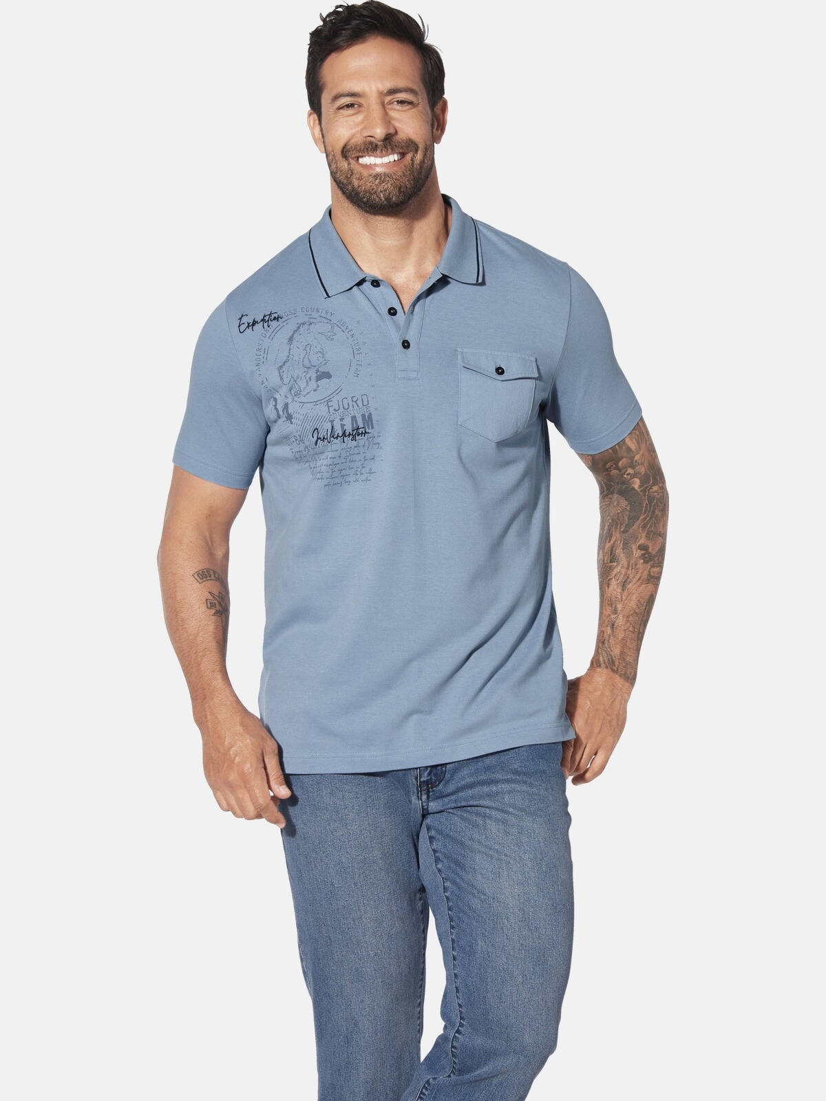 Jan Vanderstorm Poloshirt "Poloshirt FJODOR" 1 mit nordischem Aufdruck günstig online kaufen