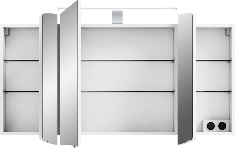 Saphir Spiegelschrank »Cassca Sprint Badschrank, 3 Spiegeltüren, 6 Einlegeböden, 120 cm breit«, inkl. LED-Beleuchtung, Türdämpfer, Schalter-/Steckdosenkombination