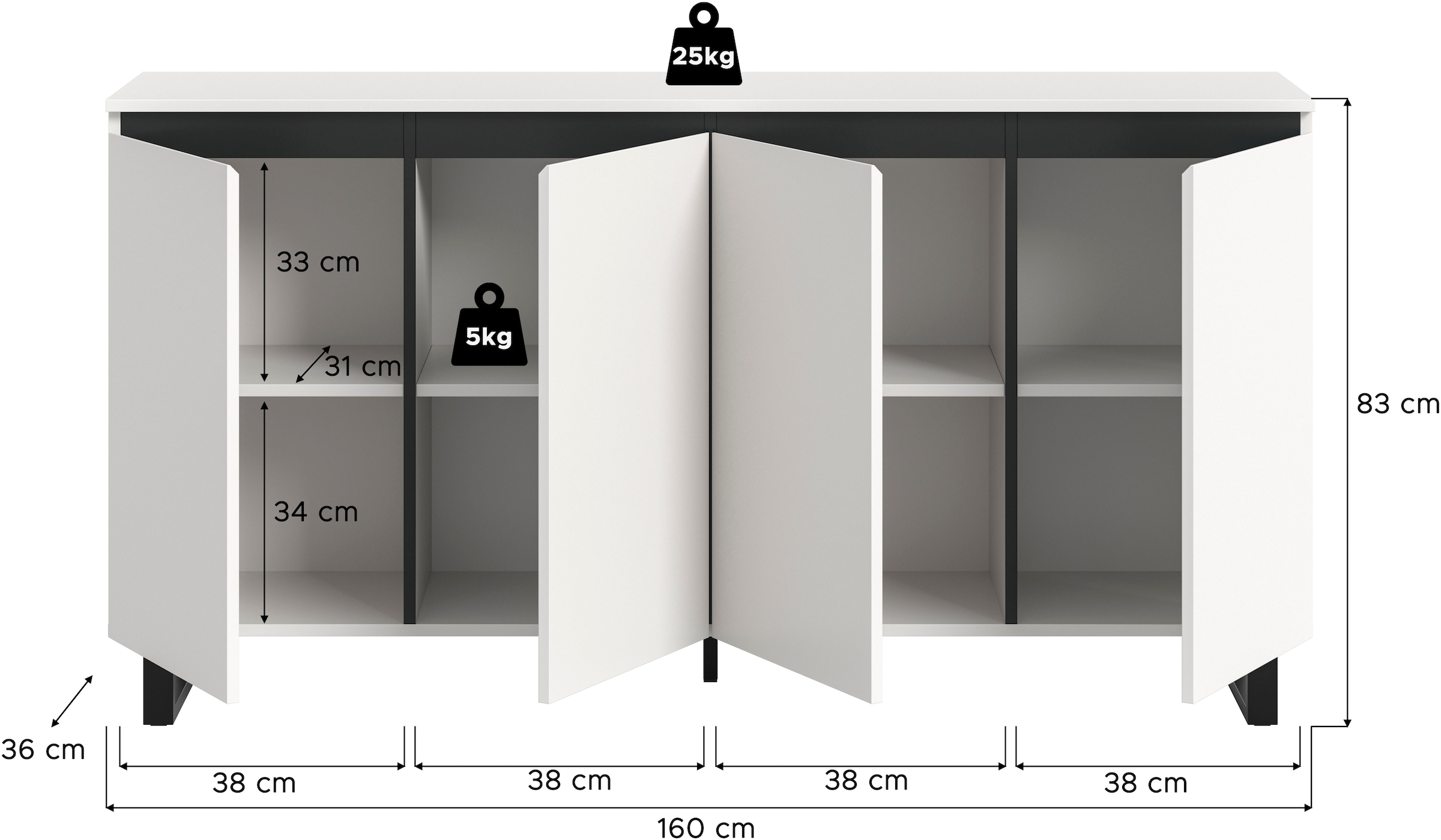 INOSIGN Sideboard »TOMA, Breite: 160 cm, mit Metall-Kufen-Fuß, 4 Türen, 4 Einlegeböden«, Anrichte, Kommode, Schrank, Board, Higboard