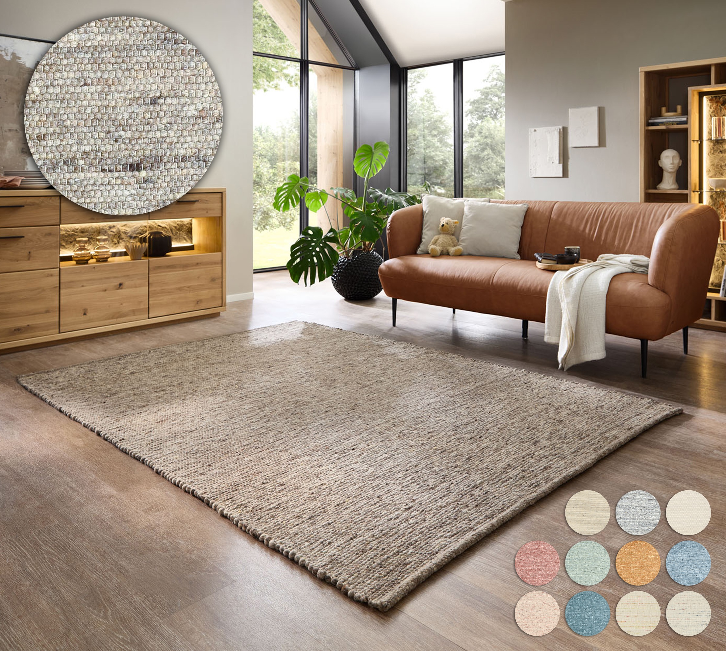 Wollteppich OTTO HOME "Pirker", braun, B:120cm H:12mm L:180cm, Schurwolle, Teppiche, Wendeteppich, meliert, reine Wolle, handgewebt, Scandi, Wohnzimmer