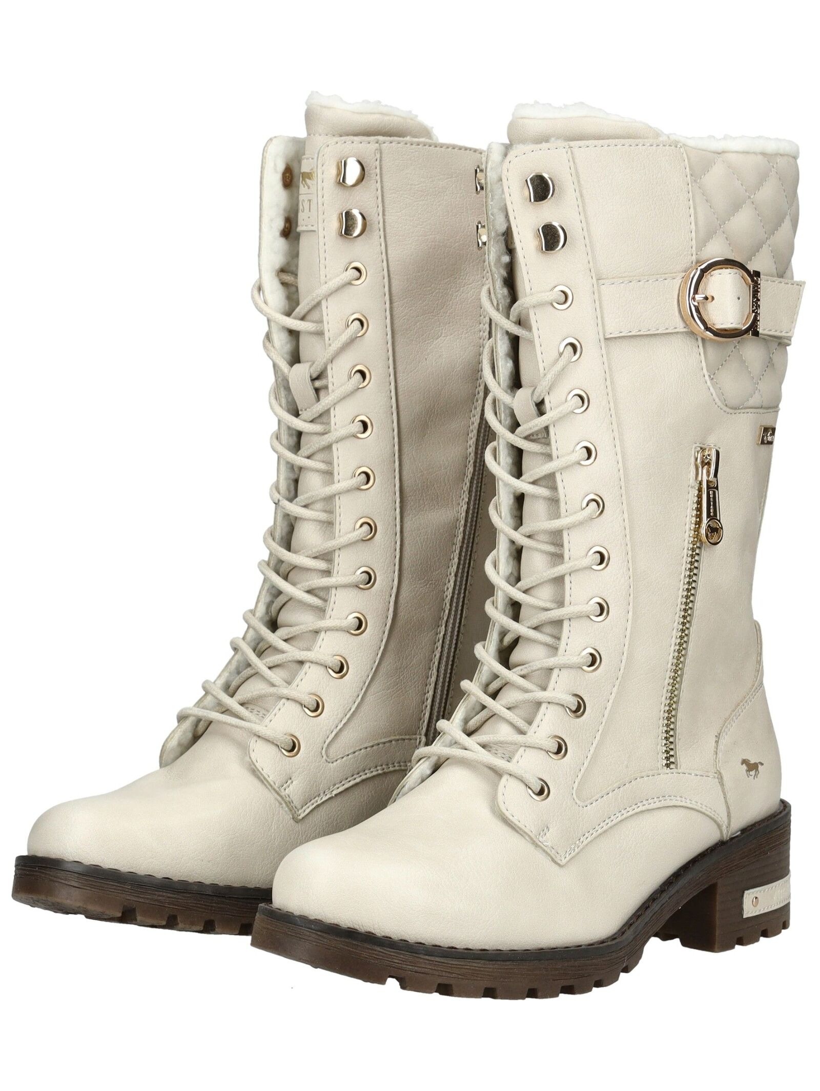Schnürstiefel MUSTANG SHOES "Mustang Shoes Stiefel Lederimitat", Damen, Gr. 36, cream, Lederimitat, Schuhe Schnürstiefel 3