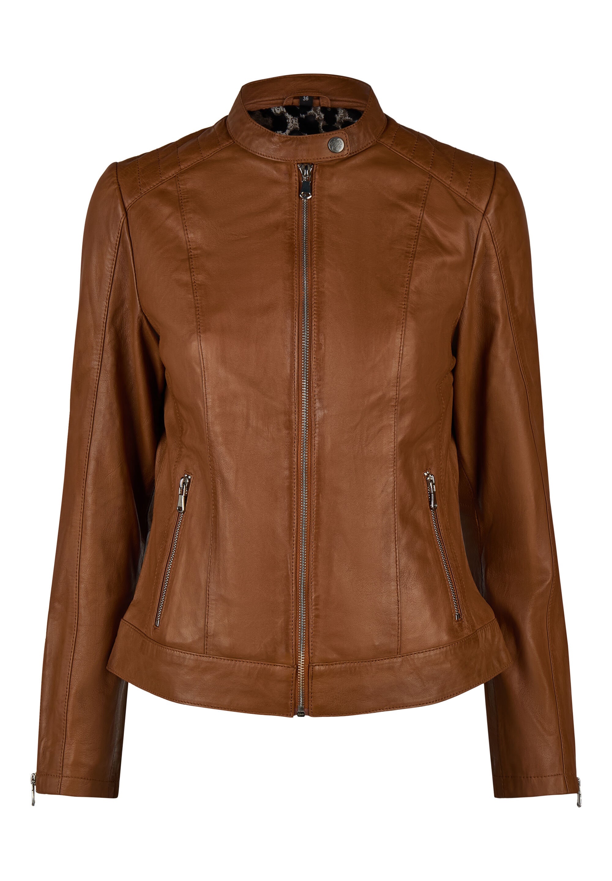 Apple of Eden Lederjacke "Apple of Eden Lederjacke" ohne Kapuze Stehkragen mit Druckknopf