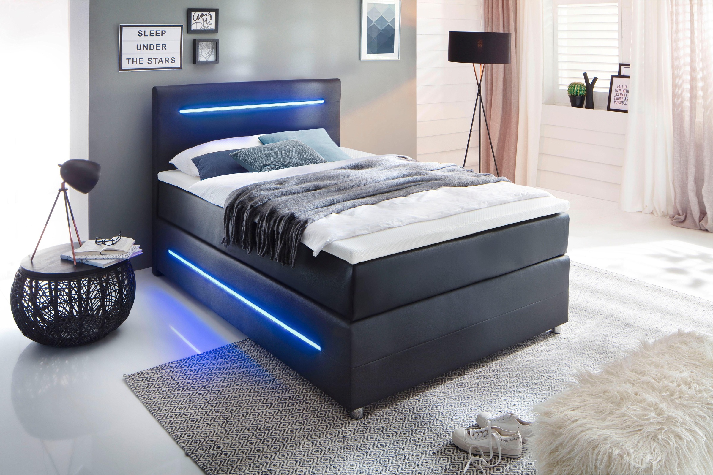 Boxspringbett »Lights«, mit LED Beleuchtung, wahlweise mit Bettkasten