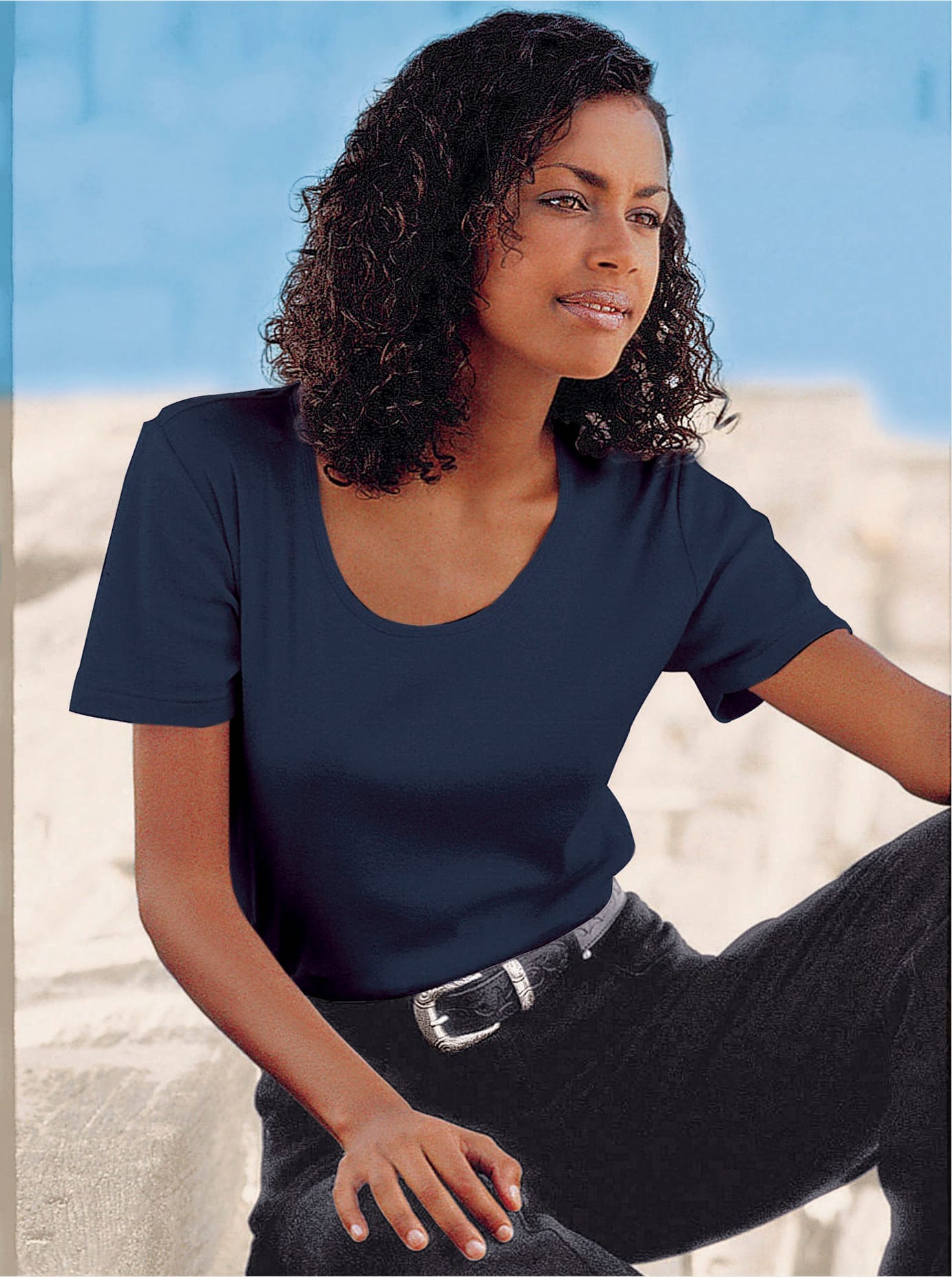 Rundhalsshirt CASUAL LOOKS "Shirt", Damen, Gr. 50, blau (marine), 100% Baumwolle, unifarben, Rundhals, Shirts Rundhalsshirt