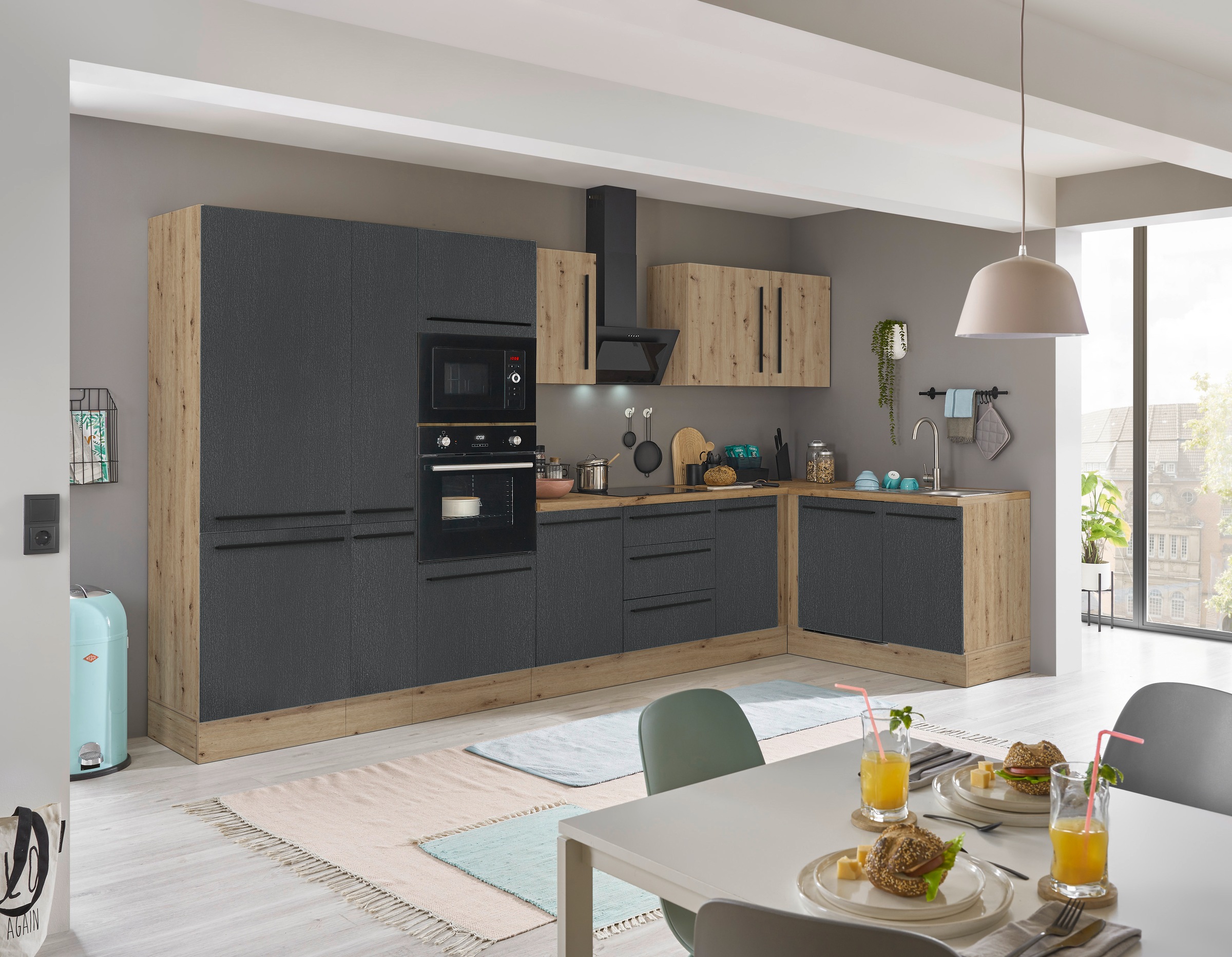 KOCHSTATION Winkelküche »Florida, Stellbreite 370x175 cm«, wahlweise mit E-Geräten, mit Softclose für Türen und Schubkästen