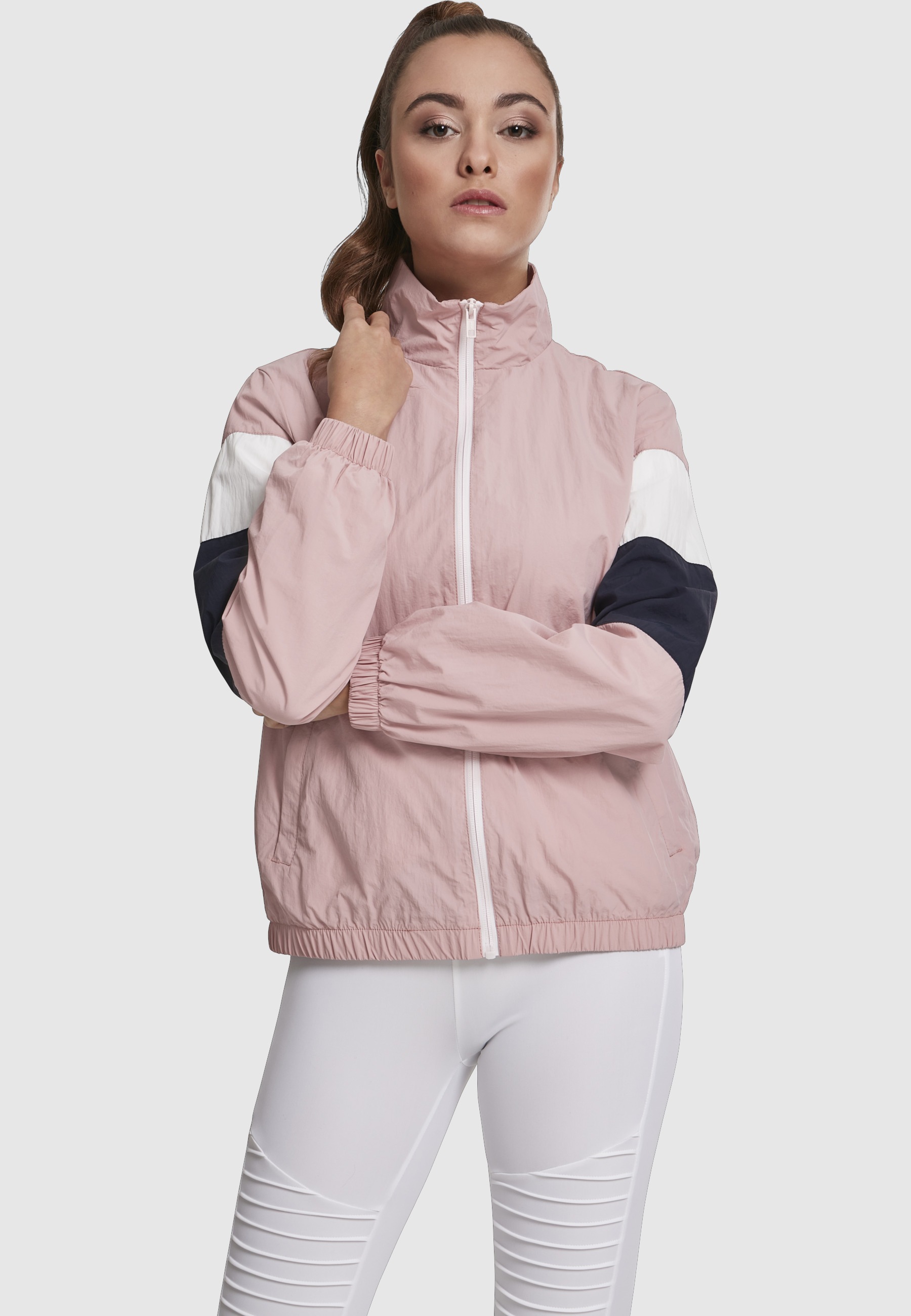 URBAN CLASSICS Allwetterjacke »Urban Classics Damen Ladies 3-Tone Crinkle Track Jacket« 1 Stk. tlg. ohne Kapuze