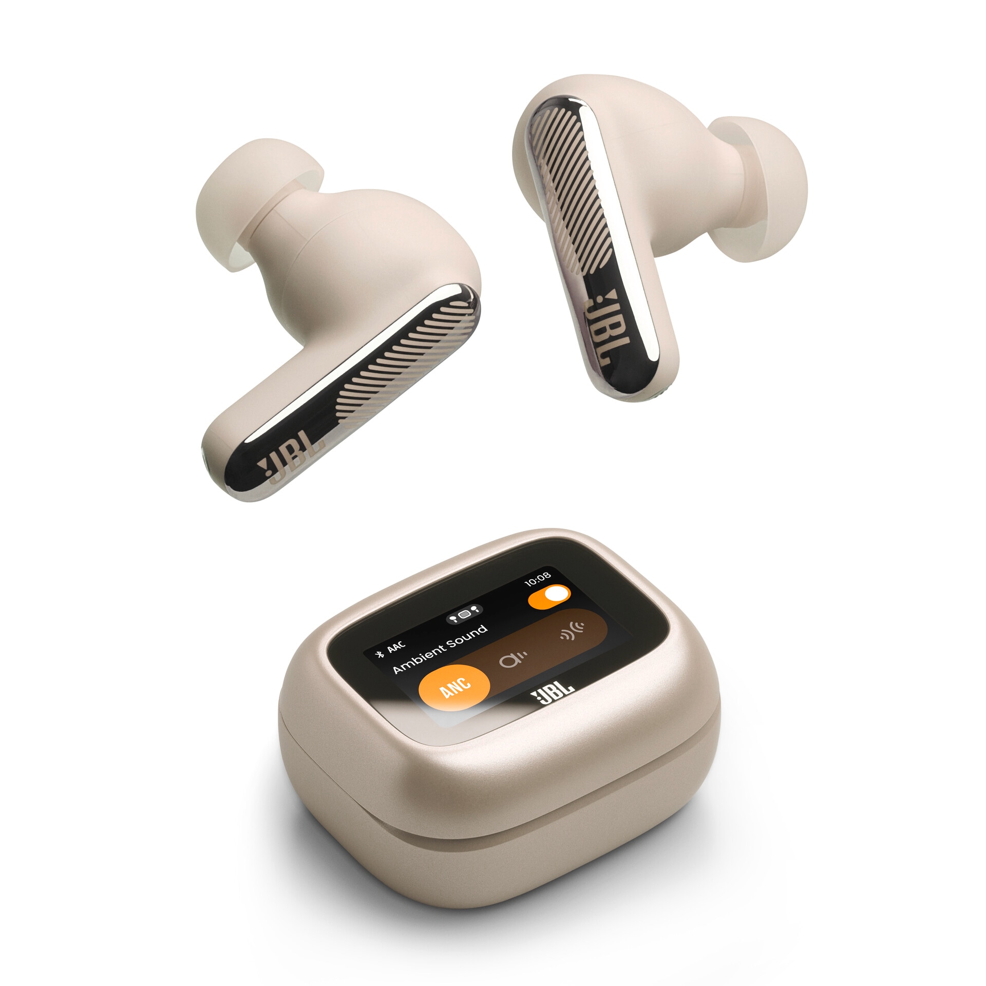 JBL wireless In-Ear-Kopfhörer "LIVE BEAM 4", champagne, B:10,5cm H:4,5cm T:16,5cm, Kopfhörer, Kabellose Ohrhörer mit Noise-Cancelling-Funktion - Einhe