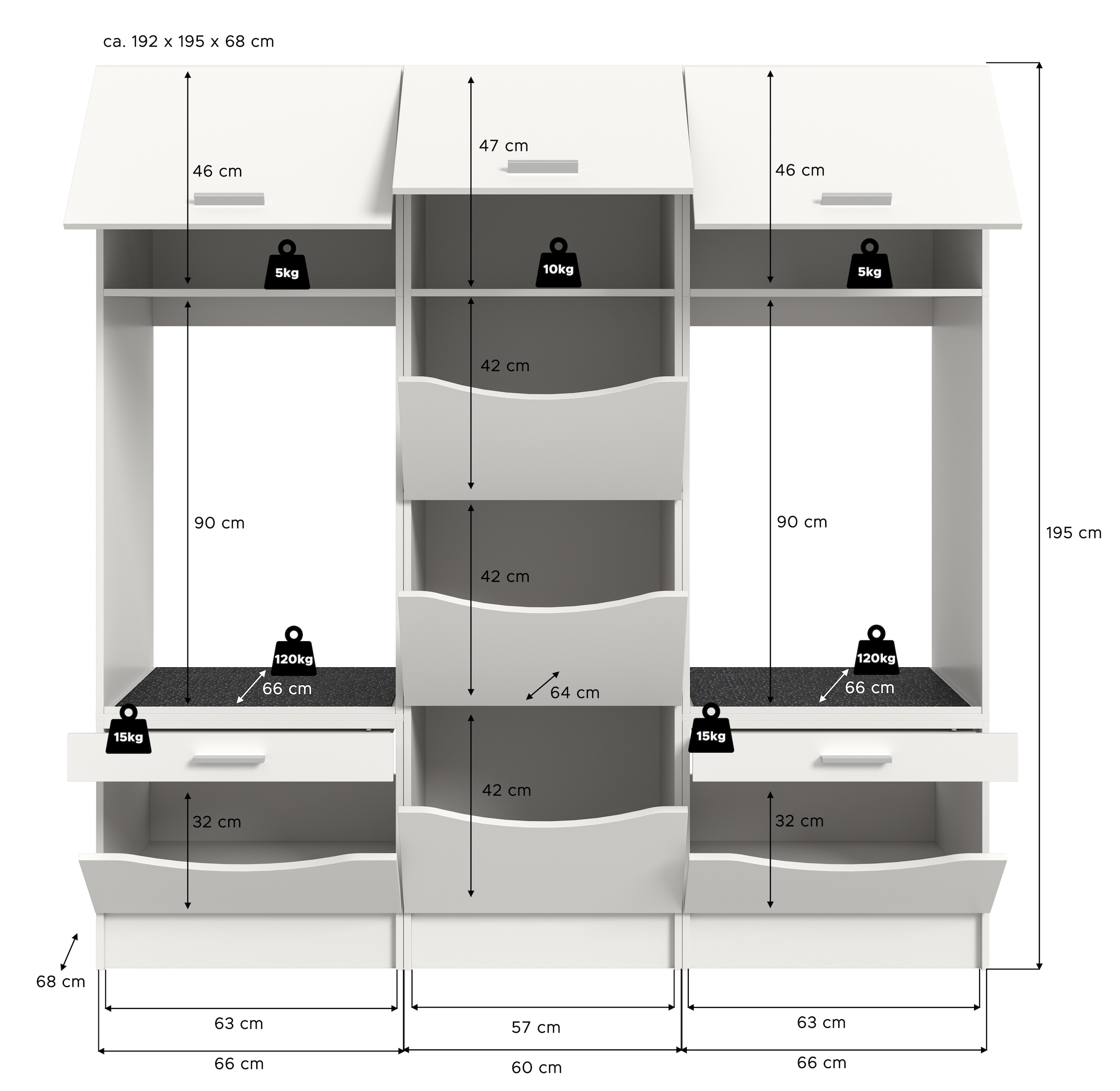 welltime Badmöbel-Set »FALAS, TOPSELLER!, 3-teilig, Hauswirtschaftsraum Set, Breite 192 cm« 2x Waschmaschinenumbau- & 1x Wäscheschrank, 