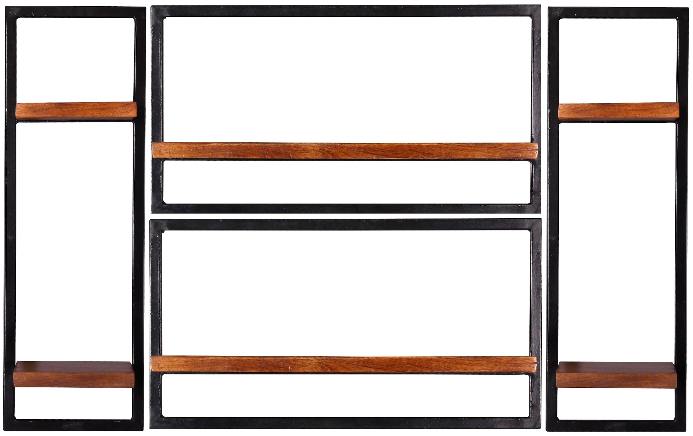 SIT Wandregal "Alcúdia Wandregal-Set 4-teilig aus Mangoholz mit Altmetall" Set, 2 hohe & 2 breite Wandregale für flexible Wandgestaltung