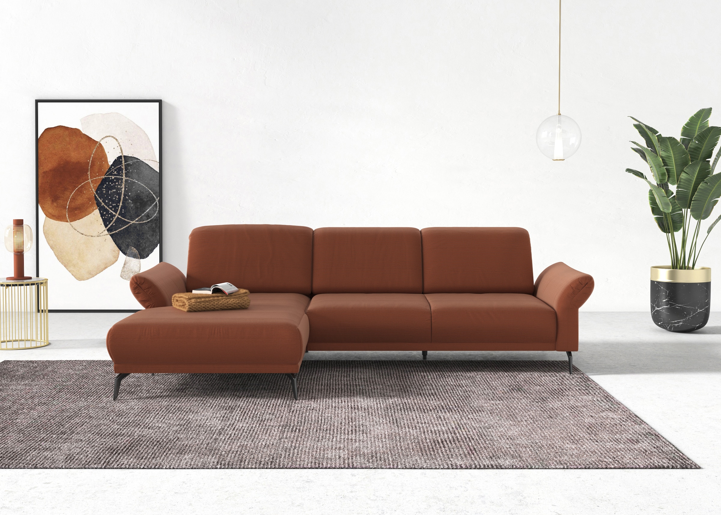 INOSIGN Ecksofa »Coco L-Form«, Sitztiefen-, Arm- und Kopfteilverstellung, Cord-Bezug, Fußhöhe 15 cm