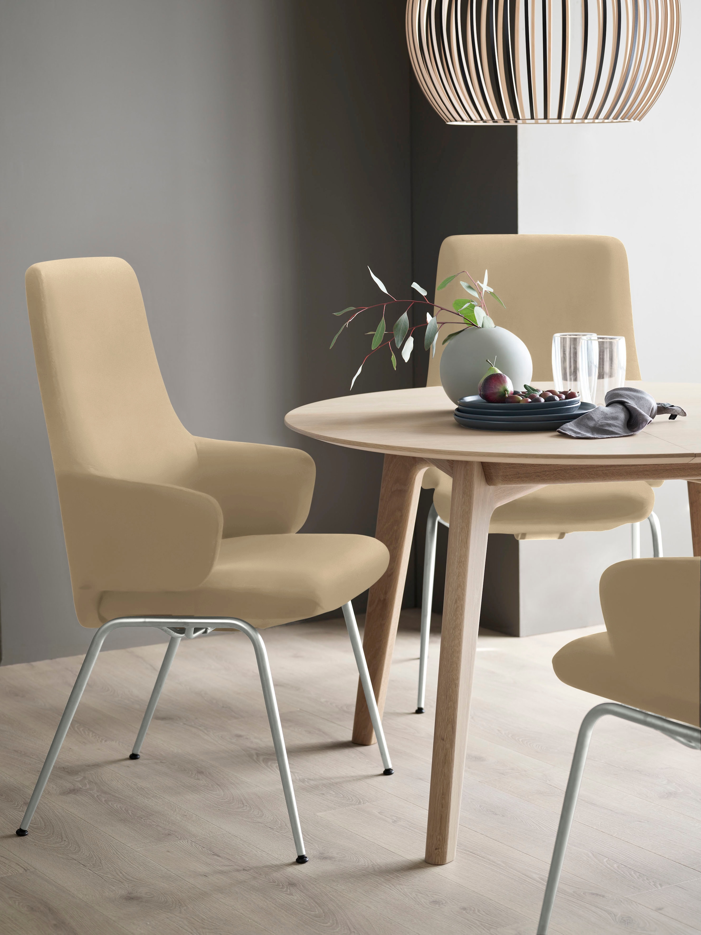 Polsterstuhl STRESSLESS "Laurel", beige (sand paloma, chrom glänzend), B:58cm H:105cm T:60cm, Leder PALOMA: PALOMA ist ein durchgefärbtes Semianilin-Möbelleder mit natürlicher Narbung., Stühle, Polsterstuhl, High Back mit Armlehne, Größe L, mit Beinen aus