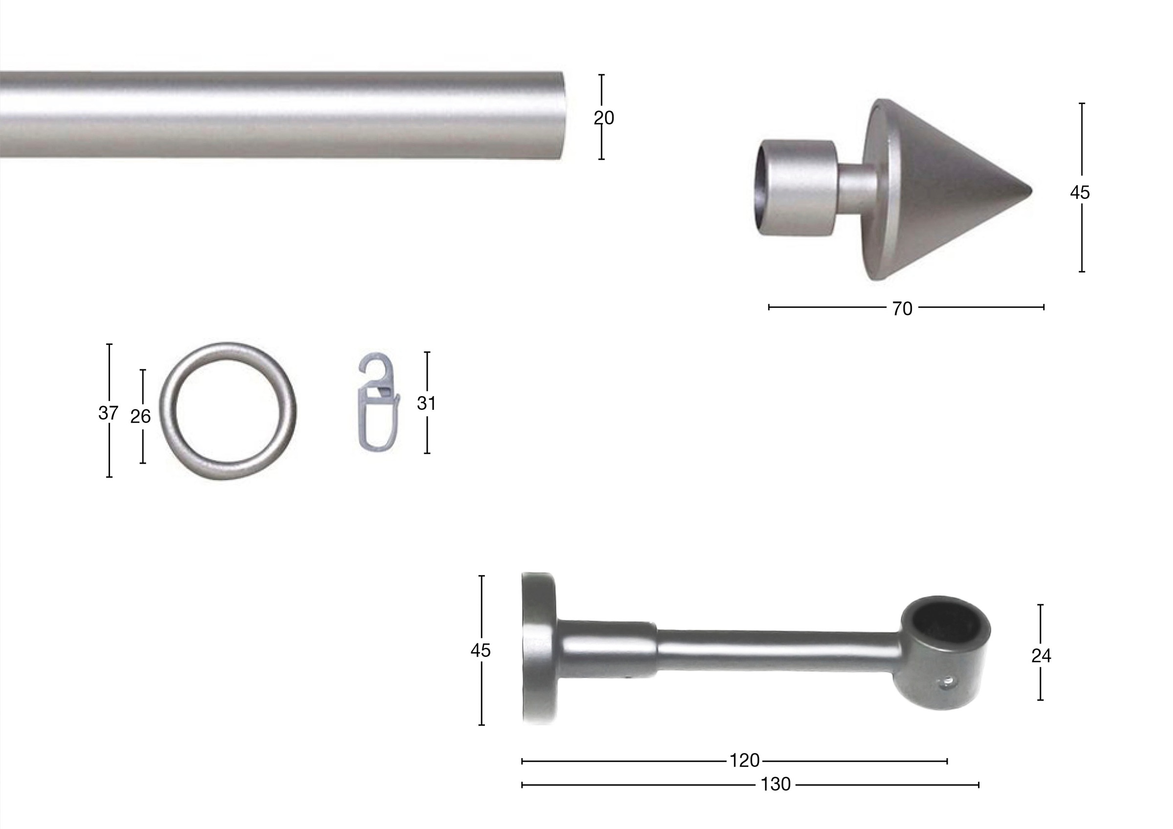 Thumbnail - GARESA Gardinenstange "BASE" Ø 20 mm 1 läufig-läufig Wunschmaßlänge Vorhanggarnitur, Kunststoff, verlängerbar, Spitze, m...