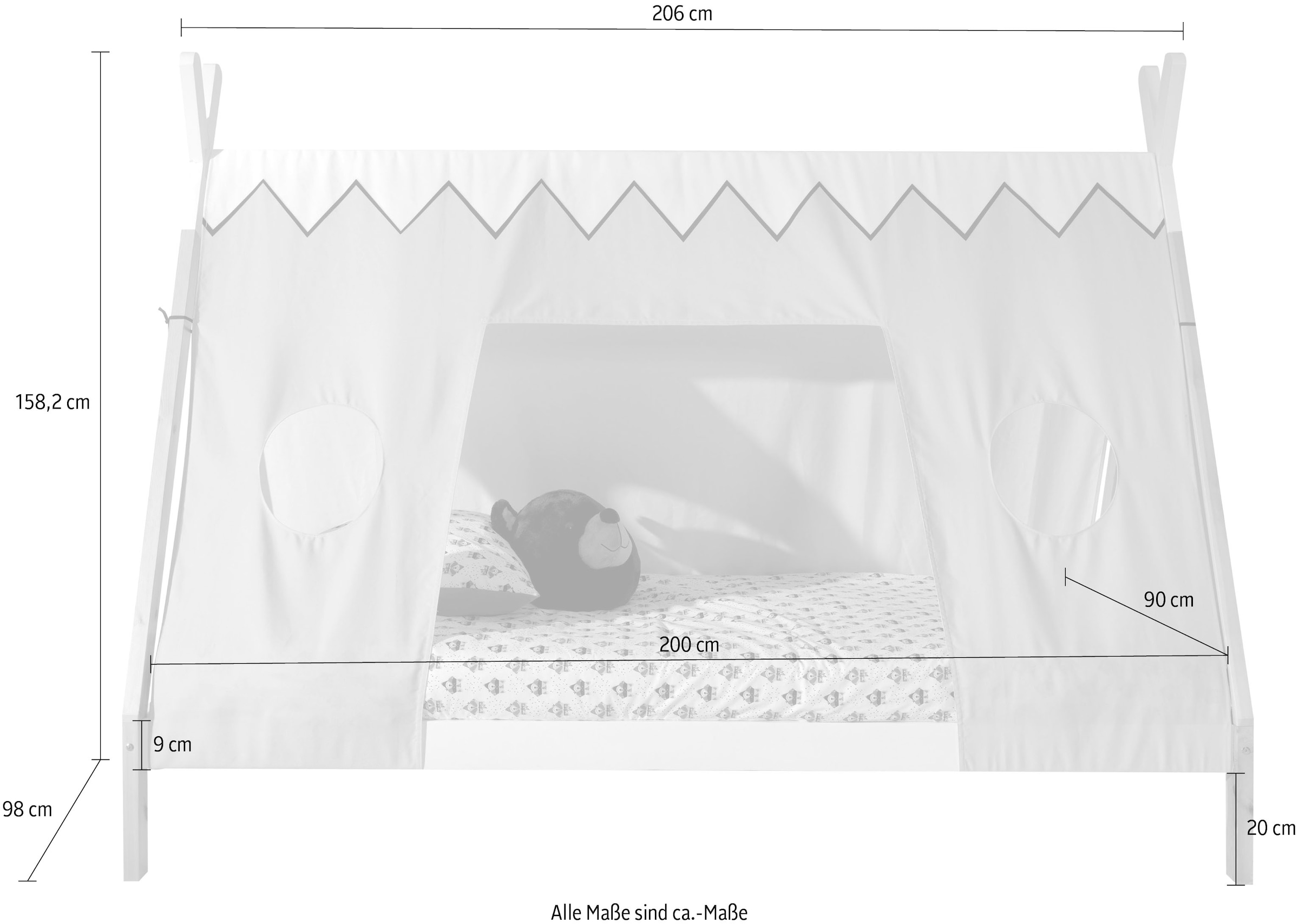 Vipack Kinderbett »Tipi«, mit Rolllattenrost und Zeltdach, wahlweise mit Schublade